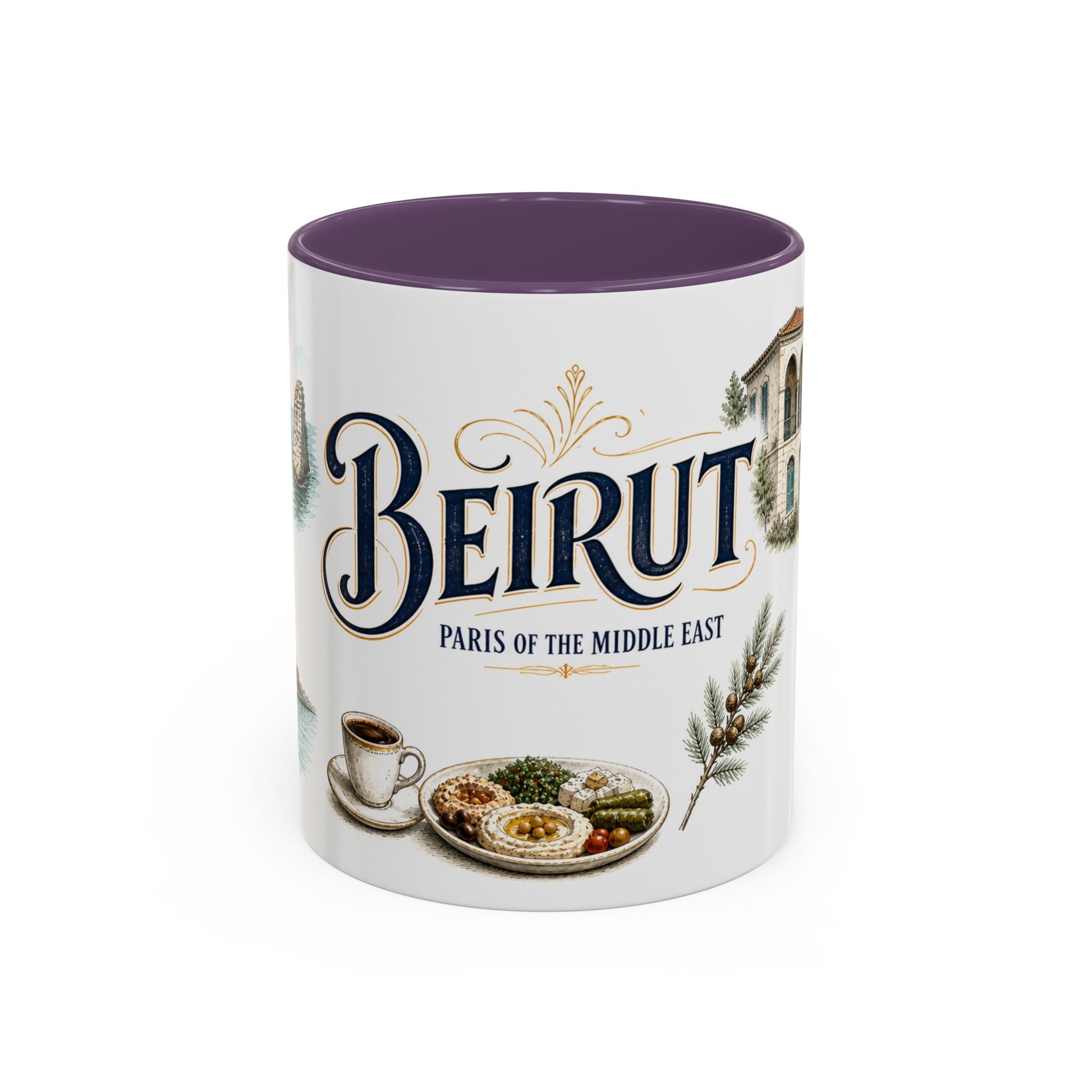 Beirut Coffee Mug | Lebanon Travel Souvenir | Vintage Illustrated City Gift | 11 oz 15 oz Accent Mug