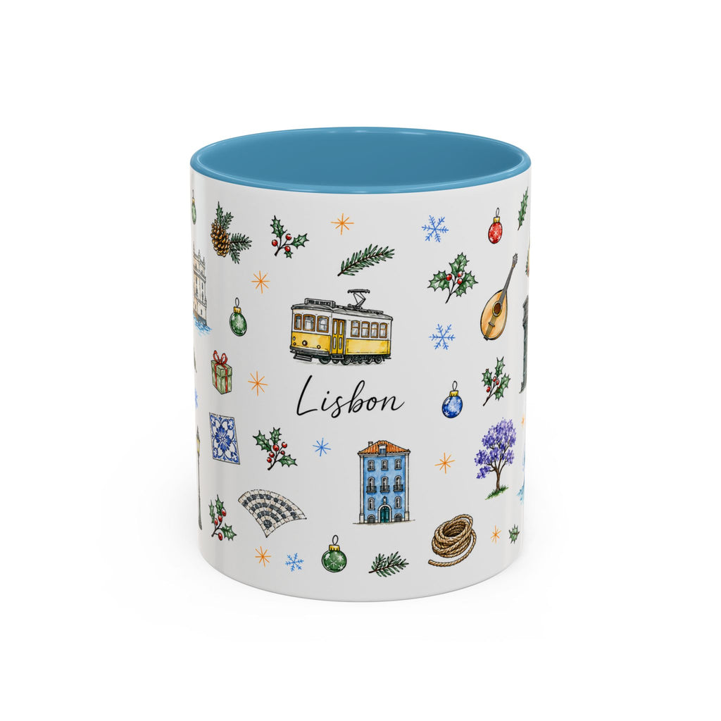 Lisbon Christmas Mug | Watercolor City Souvenir | Ceramic Coffee Cup 11oz 15oz