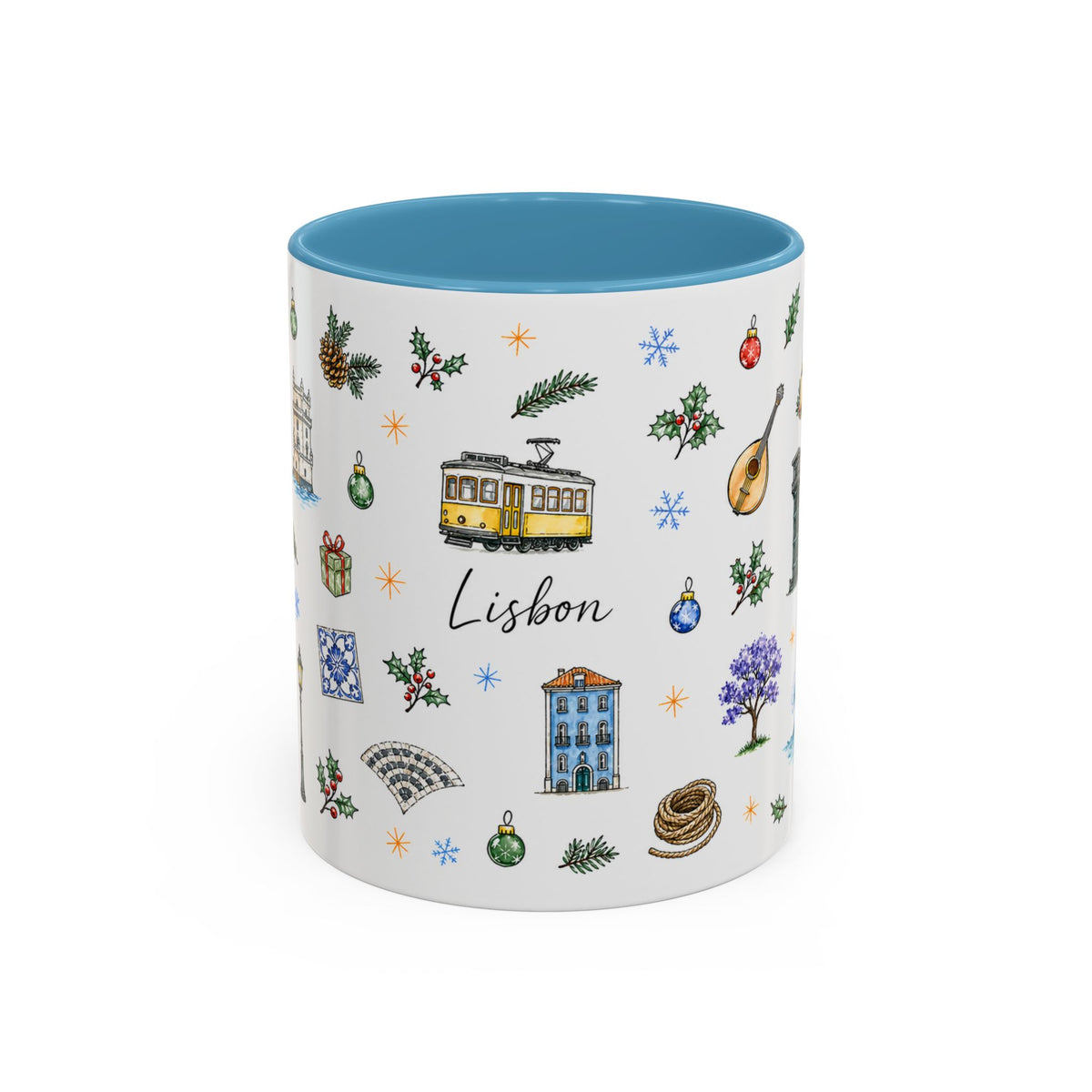 Lisbon Christmas Mug | Watercolor City Souvenir | Ceramic Coffee Cup 11oz 15oz