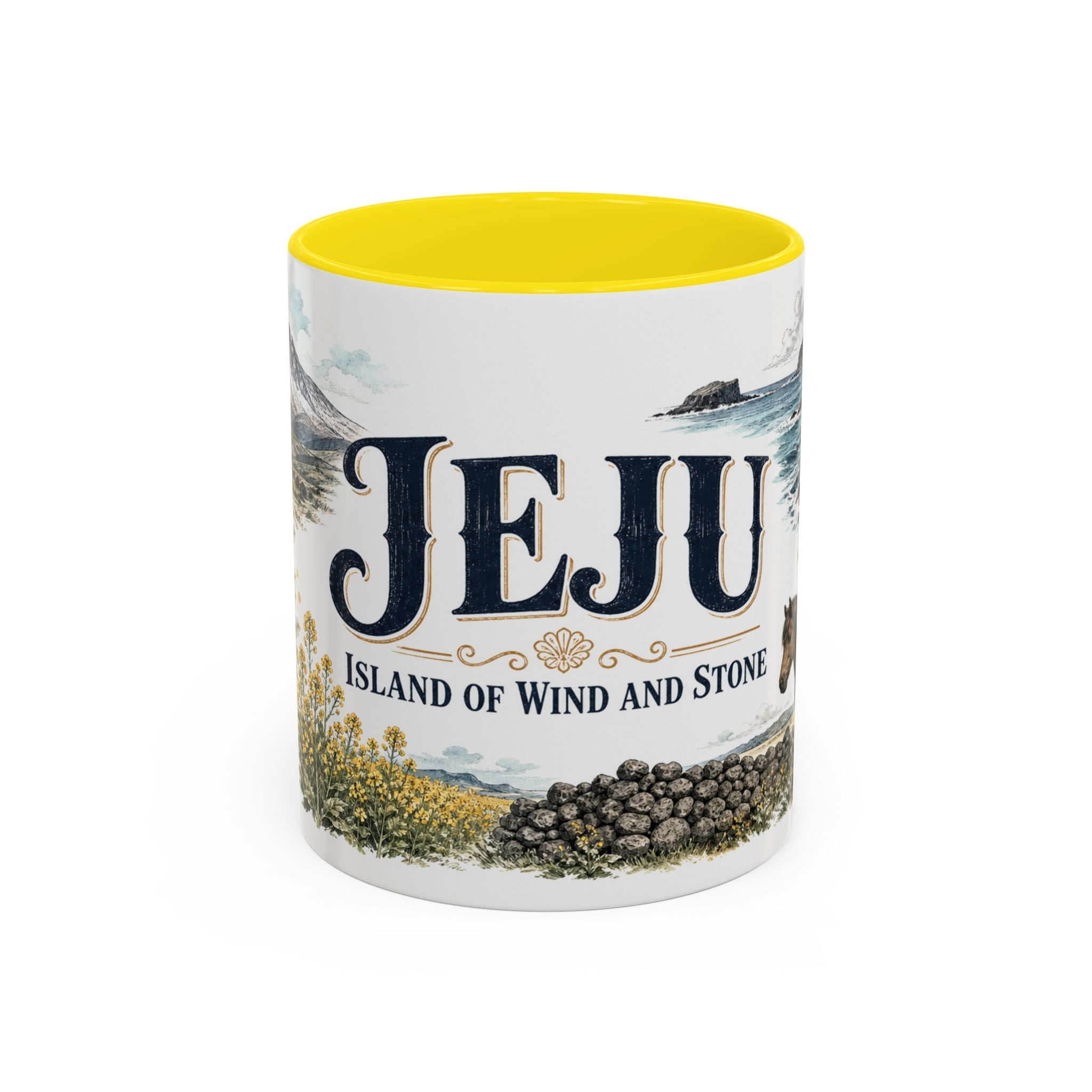 Jeju Coffee Mug | South Korea Travel Souvenir | Vintage Illustrated City Gift | 11 oz 15 oz Accent Mug