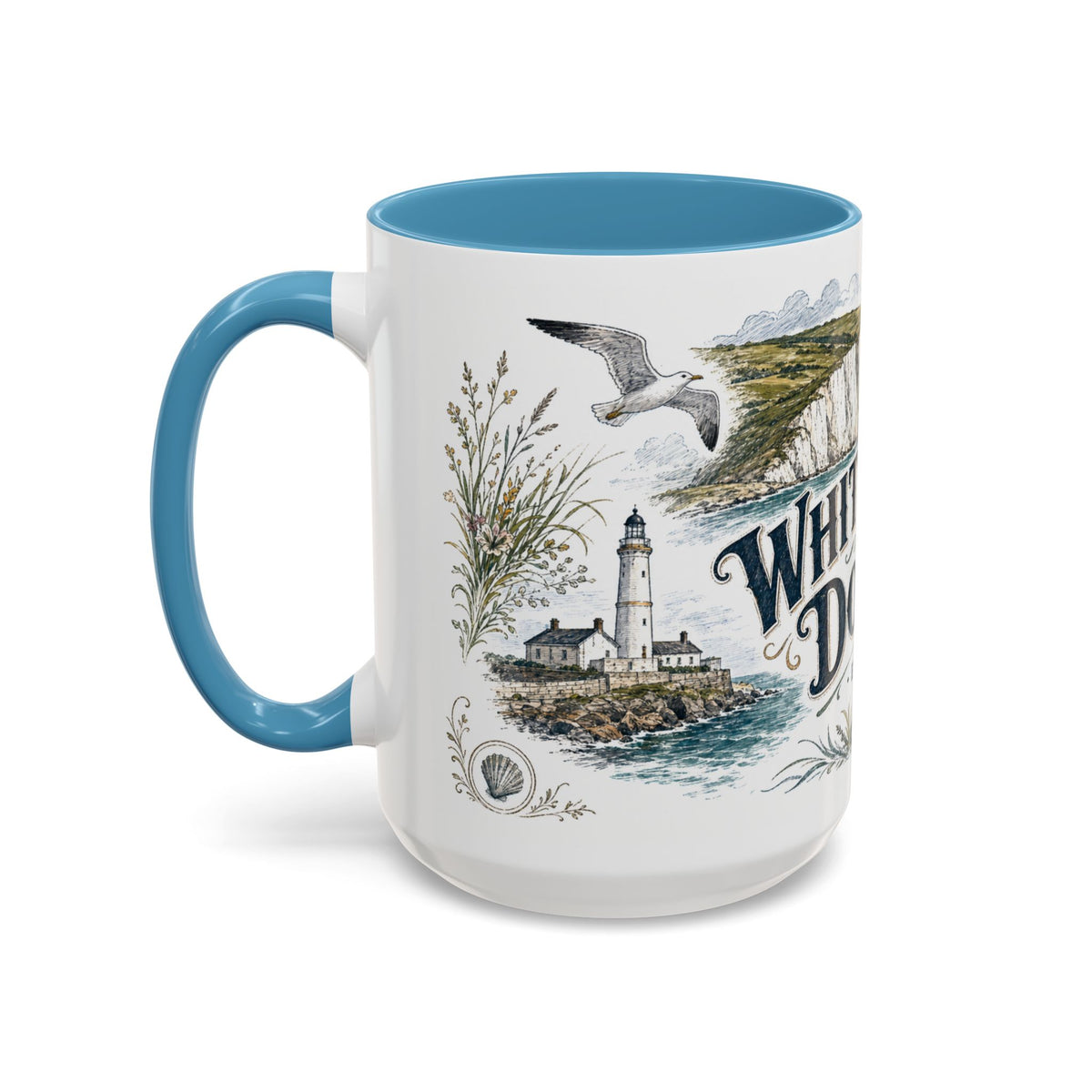 White Cliffs of Dover Mug, England Travel Souvenir, Bucket List Gift, Accent Ceramic Coffee Mug 11oz 15oz