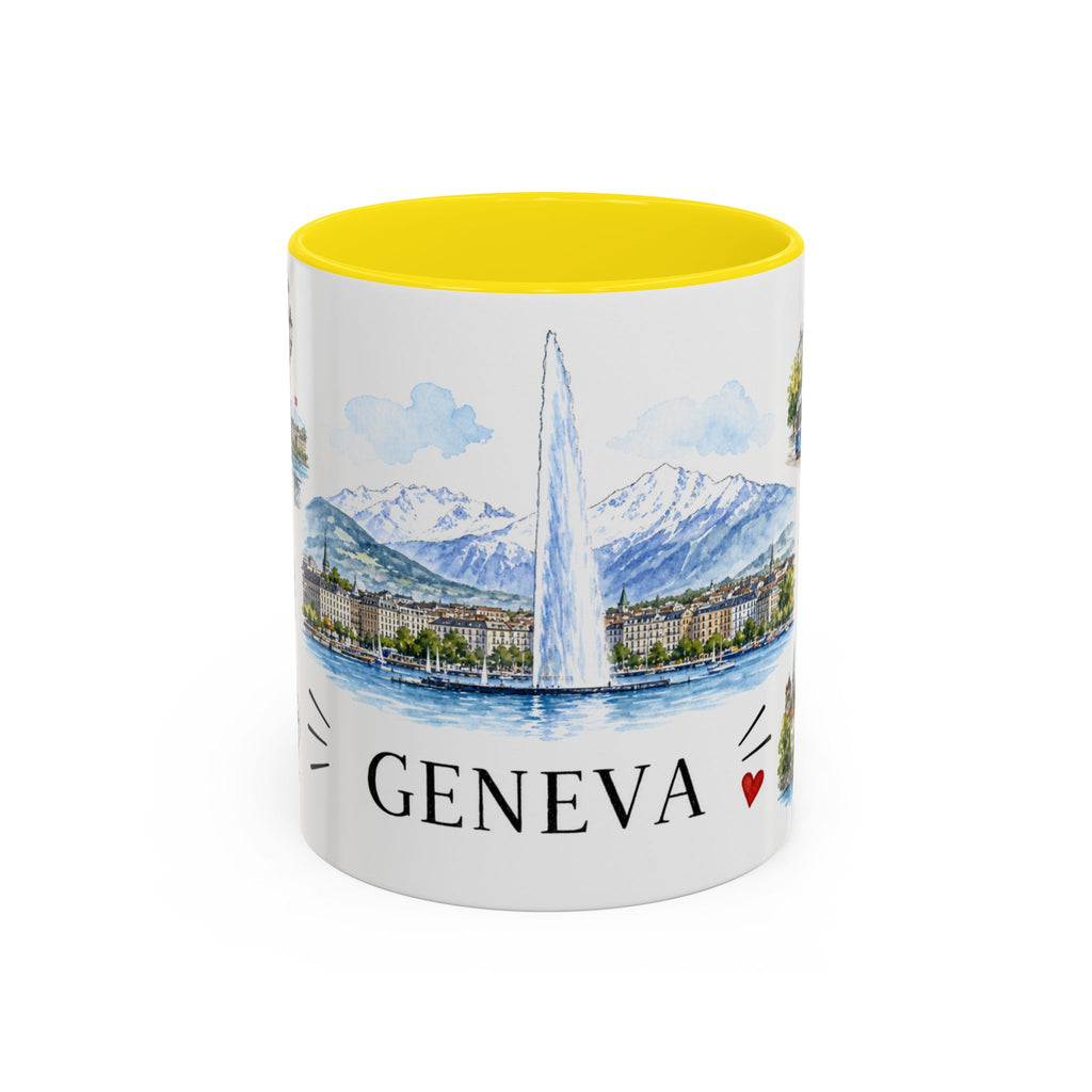 Geneva Illustrated Travel Mug | City Souvenir Accent Coffee Mug | 11oz 15oz Ceramic Cup