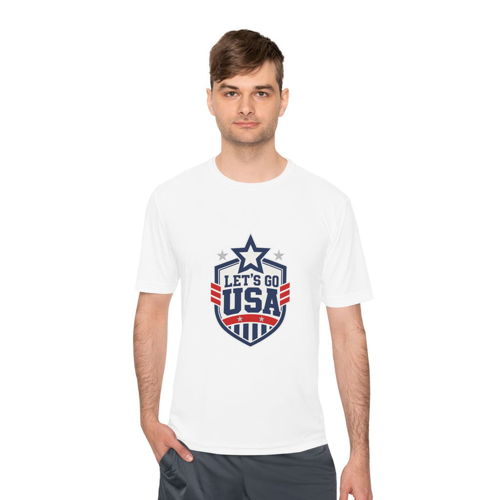 United States Soccer T Shirt, Let's Go USA Fan Tee, Moisture Wicking Sport Shirt