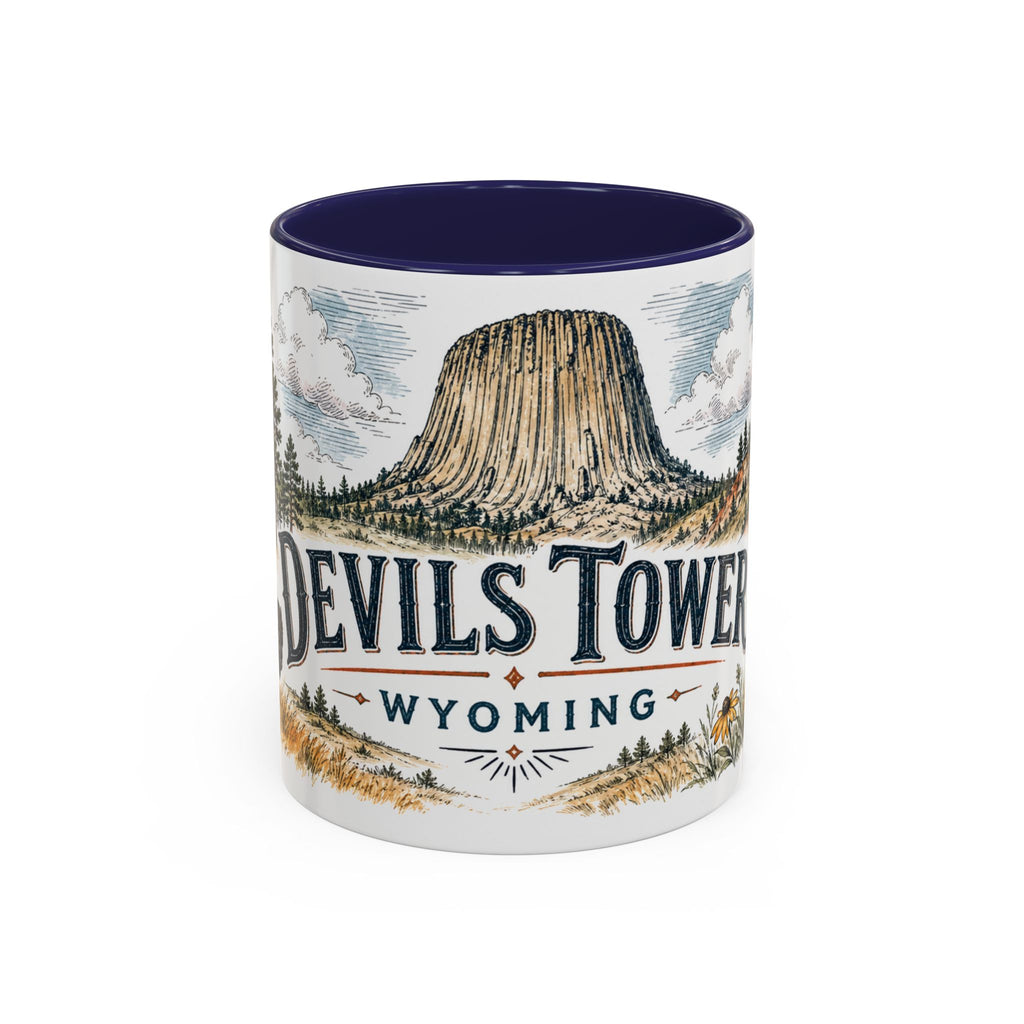 Devils Tower Mug, Wyoming Travel Souvenir, Bucket List Gift, Accent Ceramic Coffee Mug 11oz 15oz