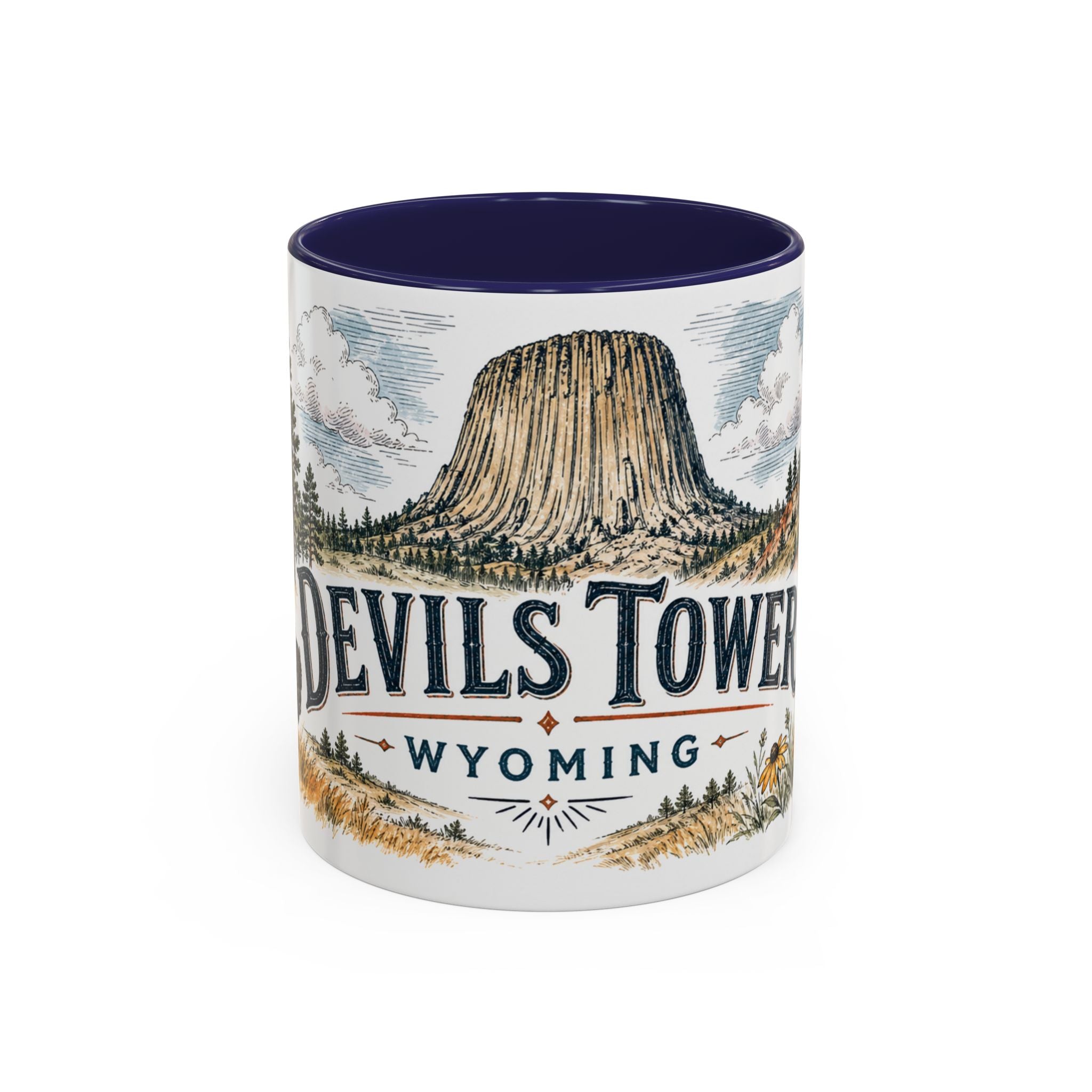 Devils Tower Mug, Wyoming Travel Souvenir, Bucket List Gift, Accent Ceramic Coffee Mug 11oz 15oz