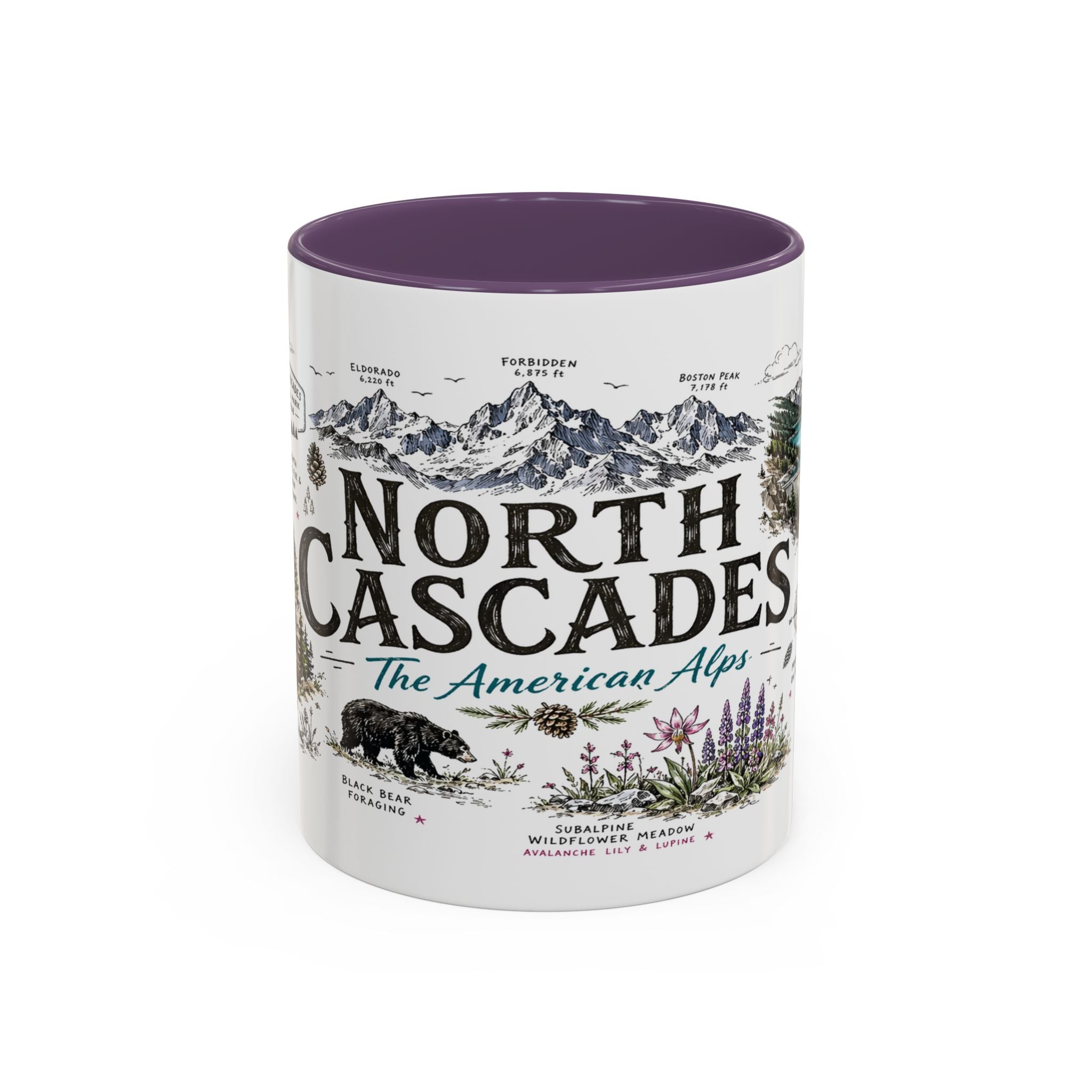 North Cascades National Park Coffee Mug | Washington Alpine Glacier Hiking Gift | Accent Color Ceramic 11oz 15oz