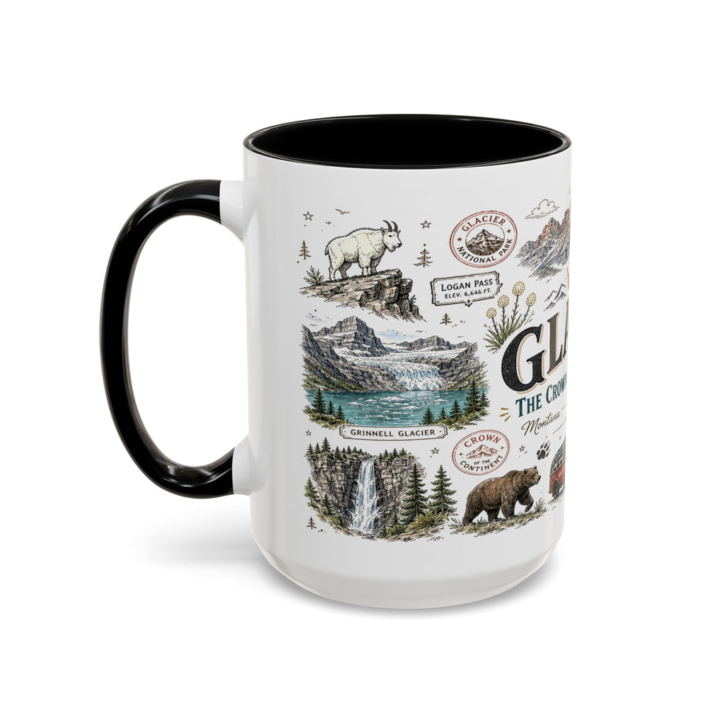 Glacier Coffee Mug | National Park Hiking Montana Gift | Accent Color Ceramic 11oz 15oz