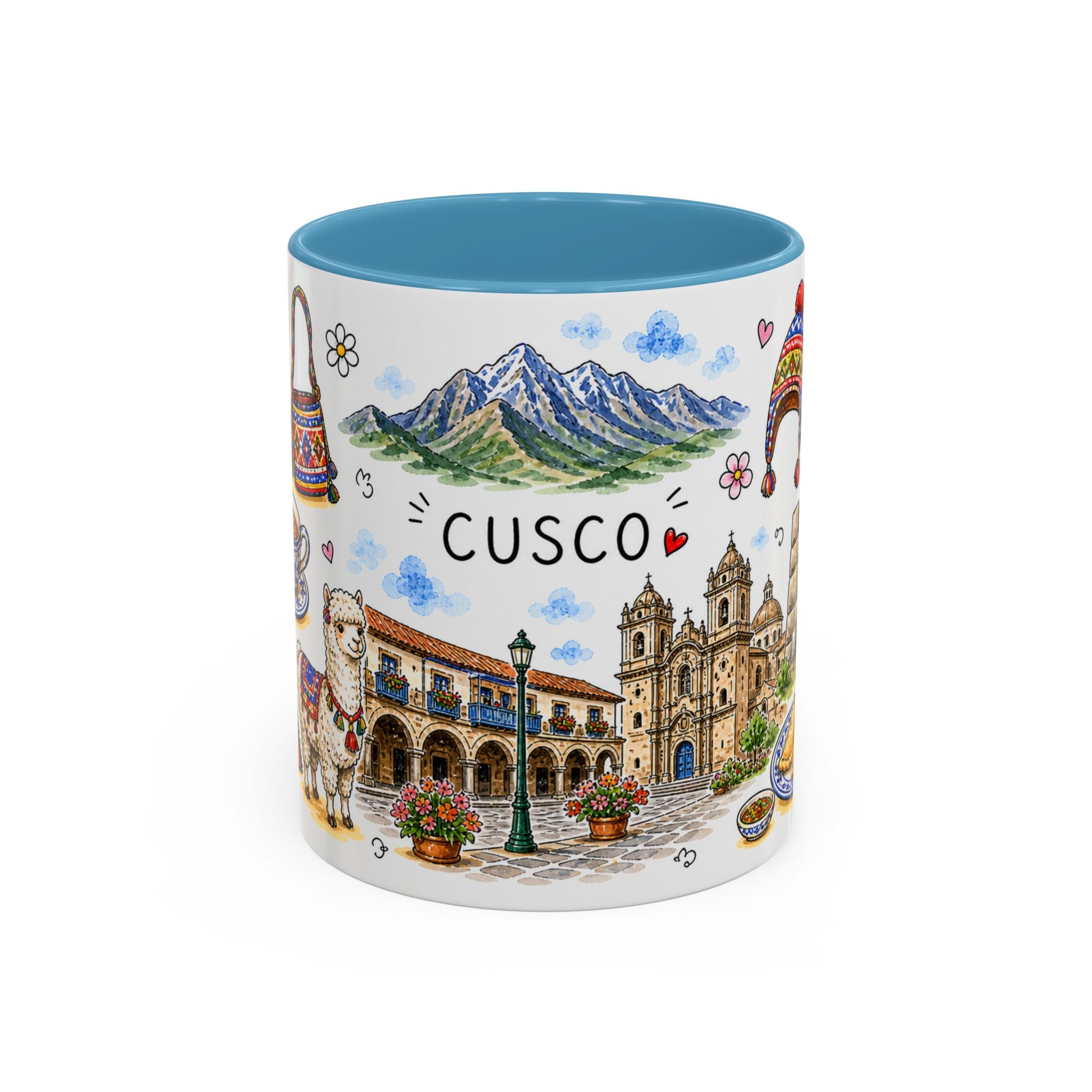 Cusco Illustrated Travel Mug | City Souvenir Accent Coffee Mug | 11oz 15oz Ceramic Cup