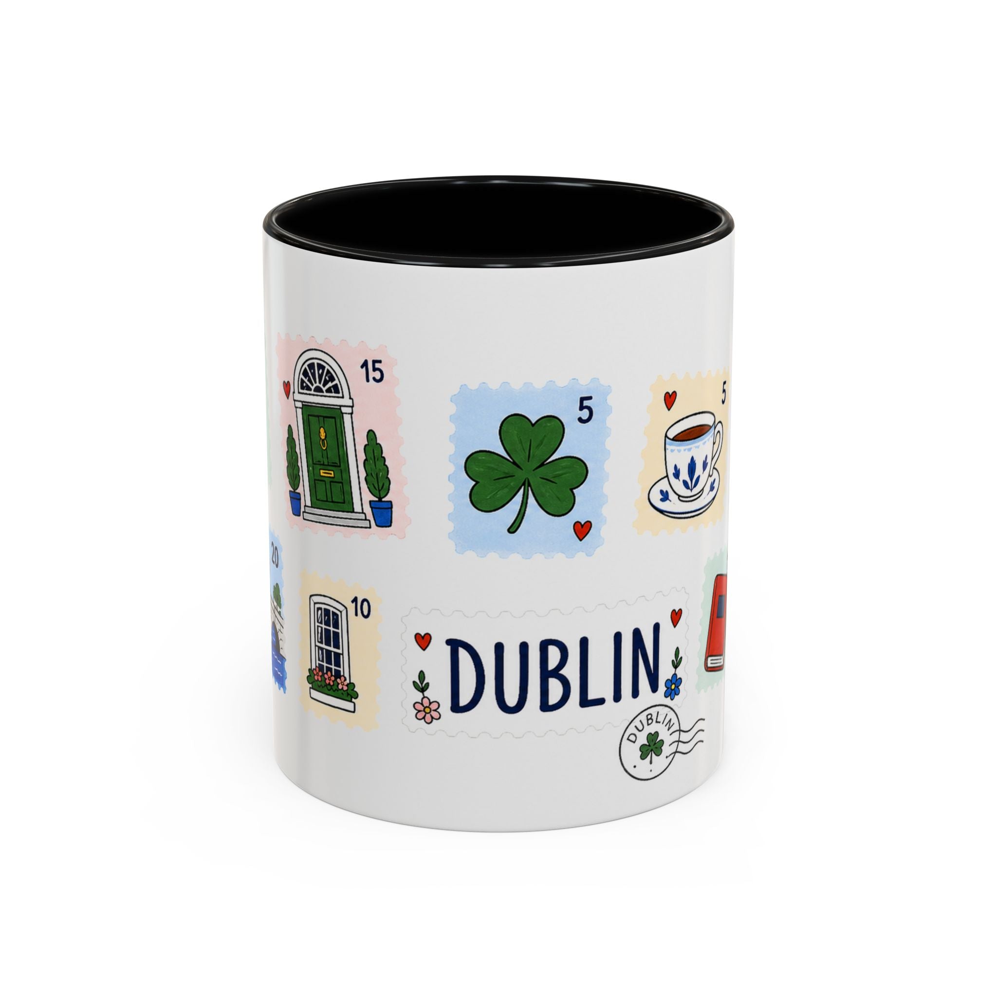Dublin Coffee Mug | Postage Stamp Collage Mug | Travel Souvenir Accent Cup 11oz 15oz