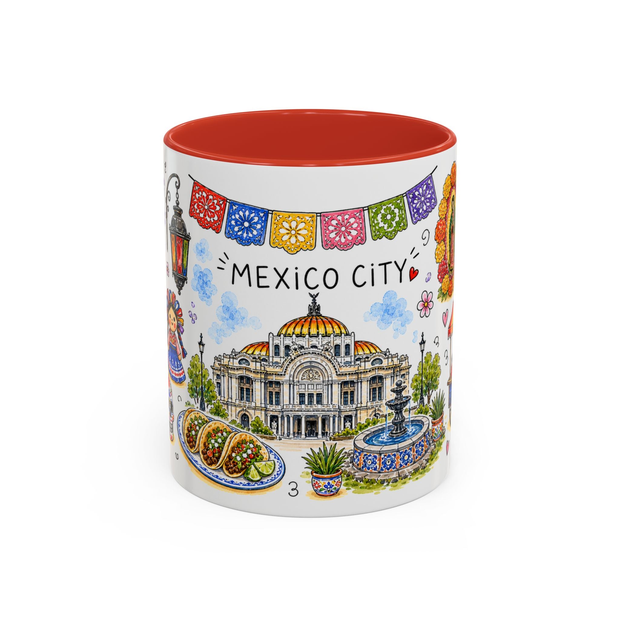 Mexico City Illustrated Travel Mug | City Souvenir Accent Coffee Mug | 11oz 15oz Ceramic Cup