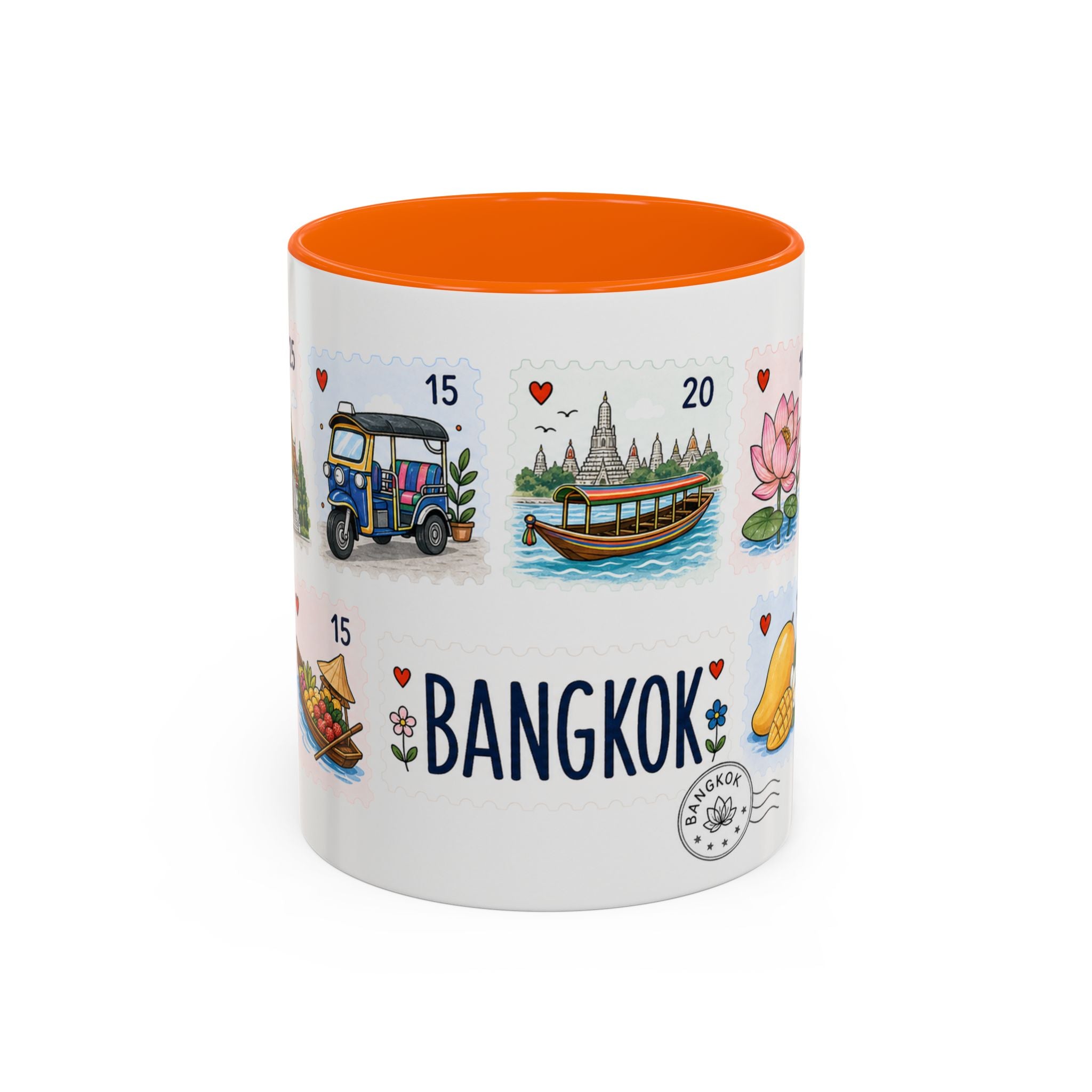 Bangkok Coffee Mug | Postage Stamp Collage Mug | Travel Souvenir Accent Cup 11oz 15oz