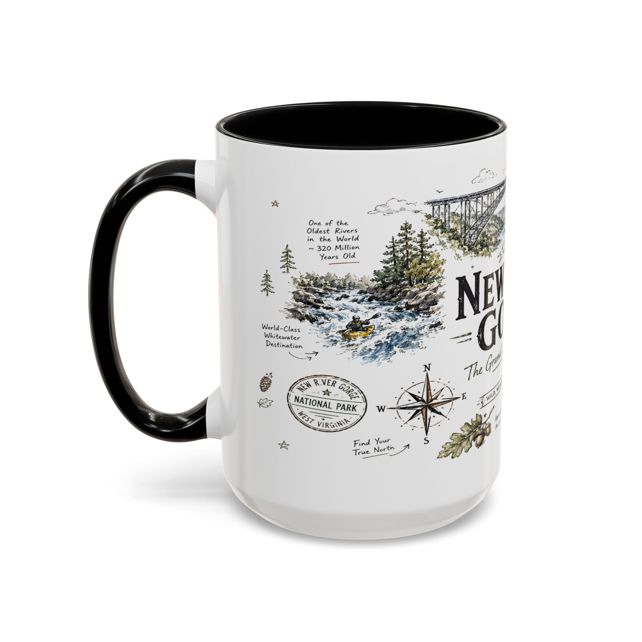 New River Gorge National Park Coffee Mug | West Virginia River Canyon Climbing Gift | Accent Color Ceramic 11oz 15oz