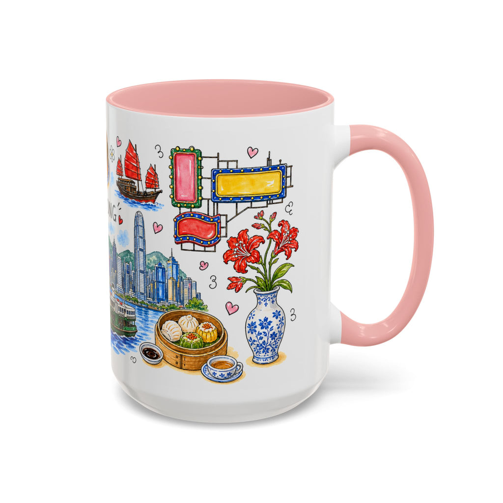 Hong Kong Illustrated Travel Mug | City Souvenir Accent Coffee Mug | 11oz 15oz Ceramic Cup