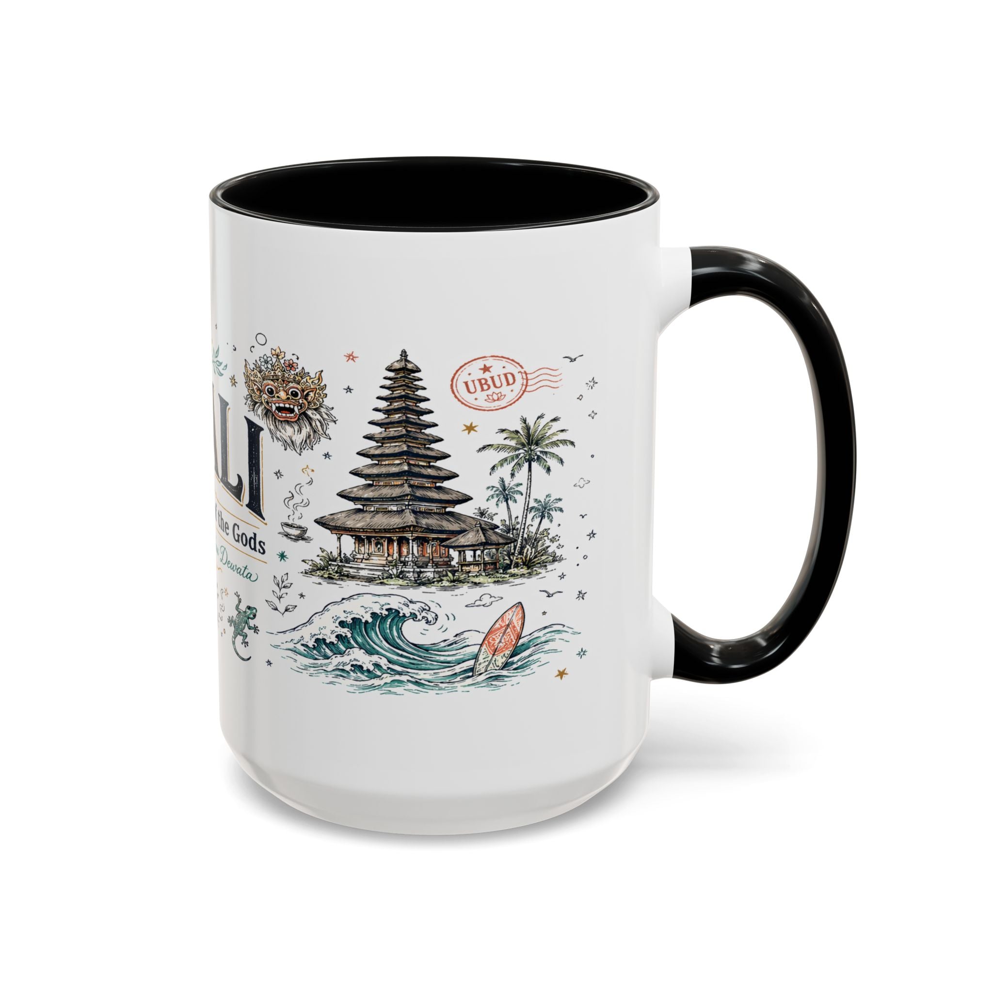 Bali Coffee Mug | Indonesia Souvenir Travel Gift | Accent Color Ceramic 11oz 15oz