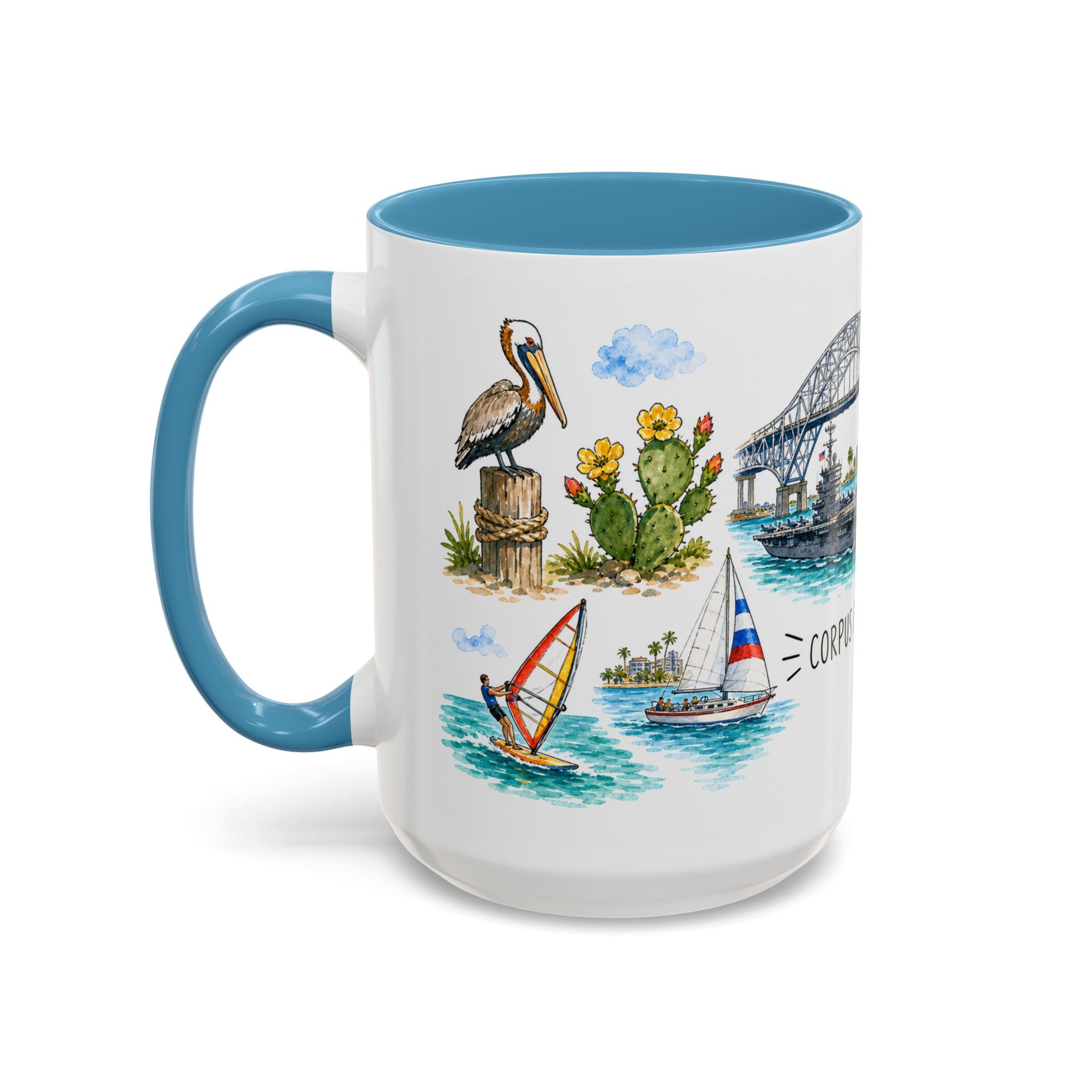 Corpus Christi Illustrated Travel Mug | City Souvenir Accent Coffee Mug | 11oz 15oz Ceramic Cup