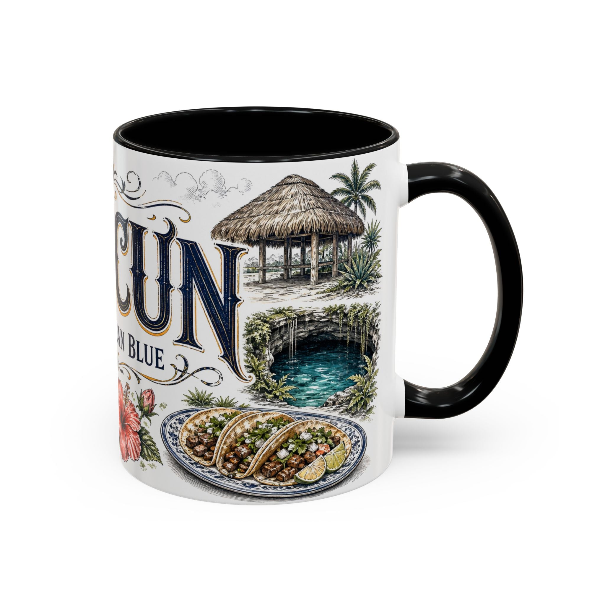 Cancun Coffee Mug | Mexico Travel Souvenir | Vintage Illustrated City Gift | 11 oz 15 oz Accent Mug
