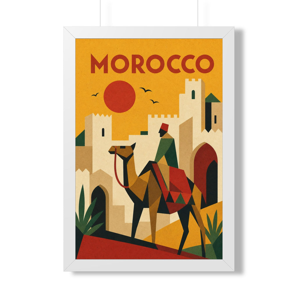 Morocco Camel Morocco Framed Poster | Vintage Travel Wall Art | Black Walnut White Frame | 16x24 20x30