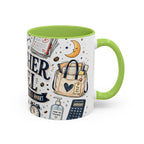 Teacher Fuel Coffee Mug | Powered by Coffee and Wine Funny Gift | Accent Color Ceramic 11oz 15oz