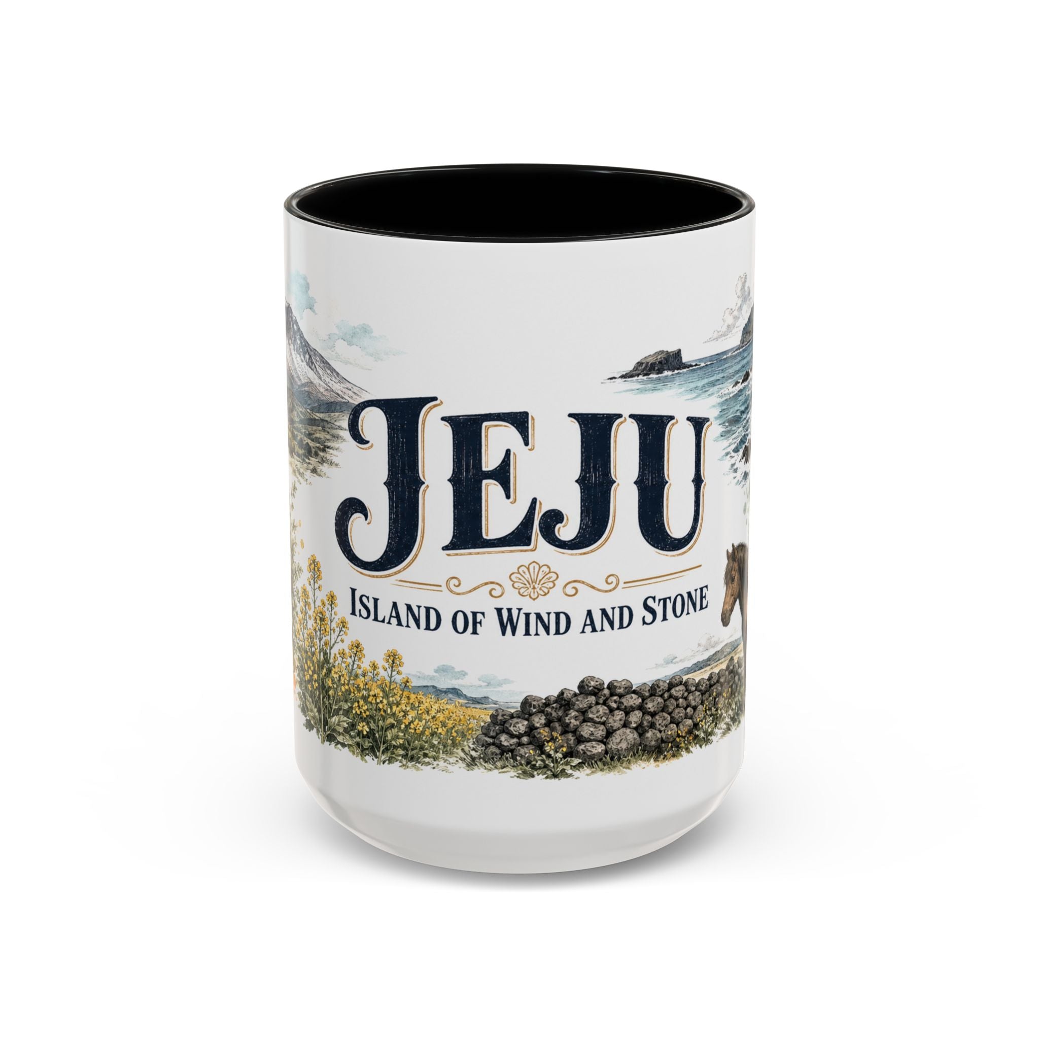Jeju Coffee Mug | South Korea Travel Souvenir | Vintage Illustrated City Gift | 11 oz 15 oz Accent Mug