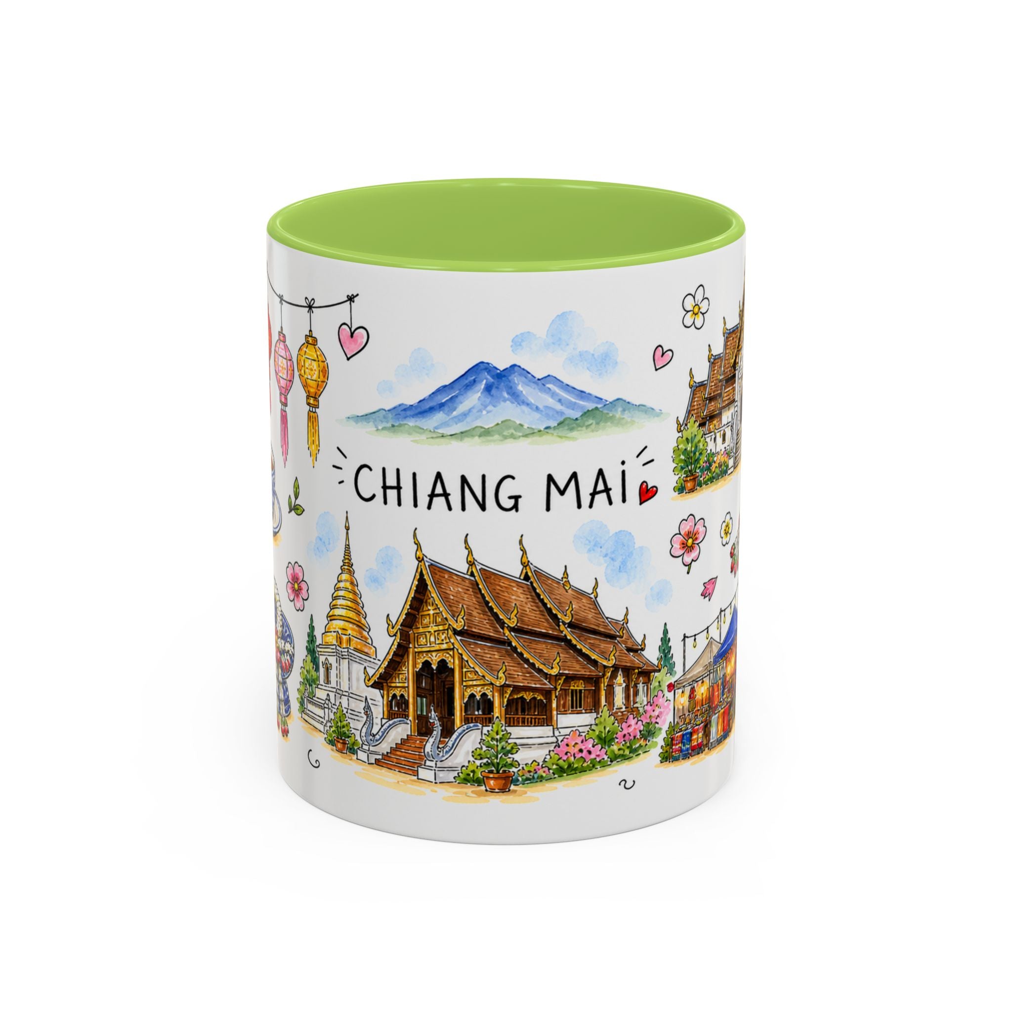 Chiang Mai Illustrated Travel Mug | City Souvenir Accent Coffee Mug | 11oz 15oz Ceramic Cup