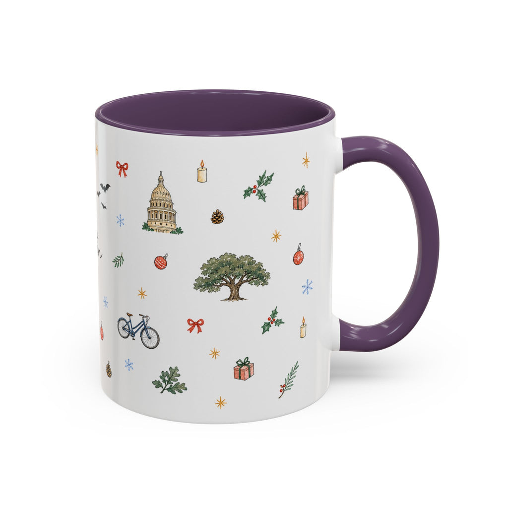 Austin Christmas Mug | Watercolor Travel Souvenir | Holiday Gift | Accent Ceramic Coffee Cup 11oz 15oz