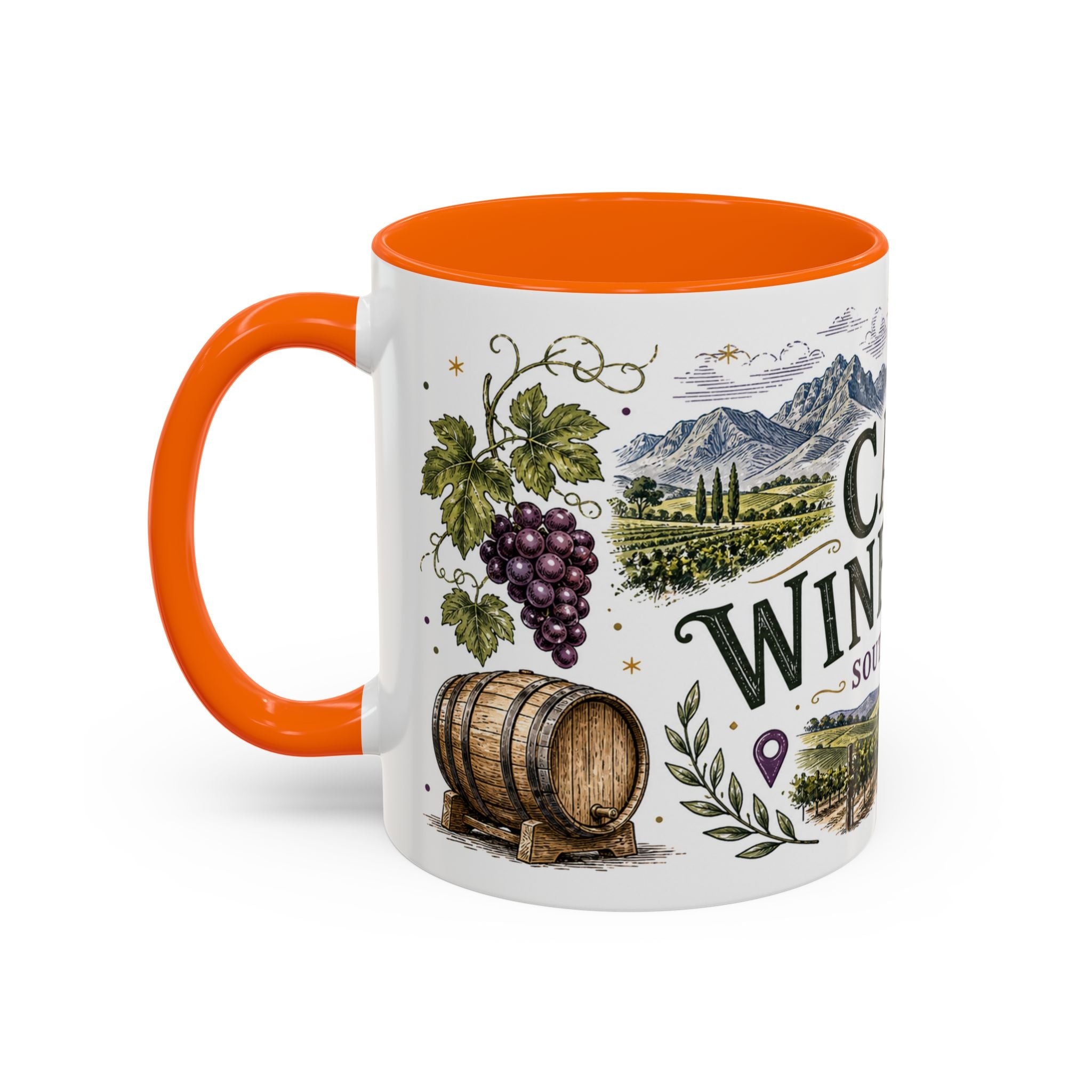 Cape Winelands Coffee Mug | Travel Destination Souvenir Gift | Accent Color Ceramic 11oz 15oz