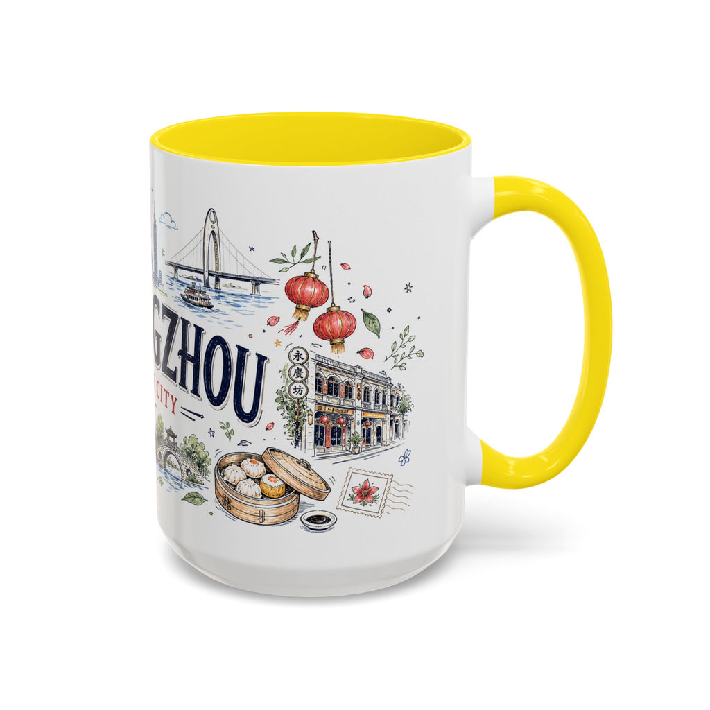 Guangzhou Coffee Mug | China Souvenir Travel Gift | Accent Color Ceramic 11oz 15oz