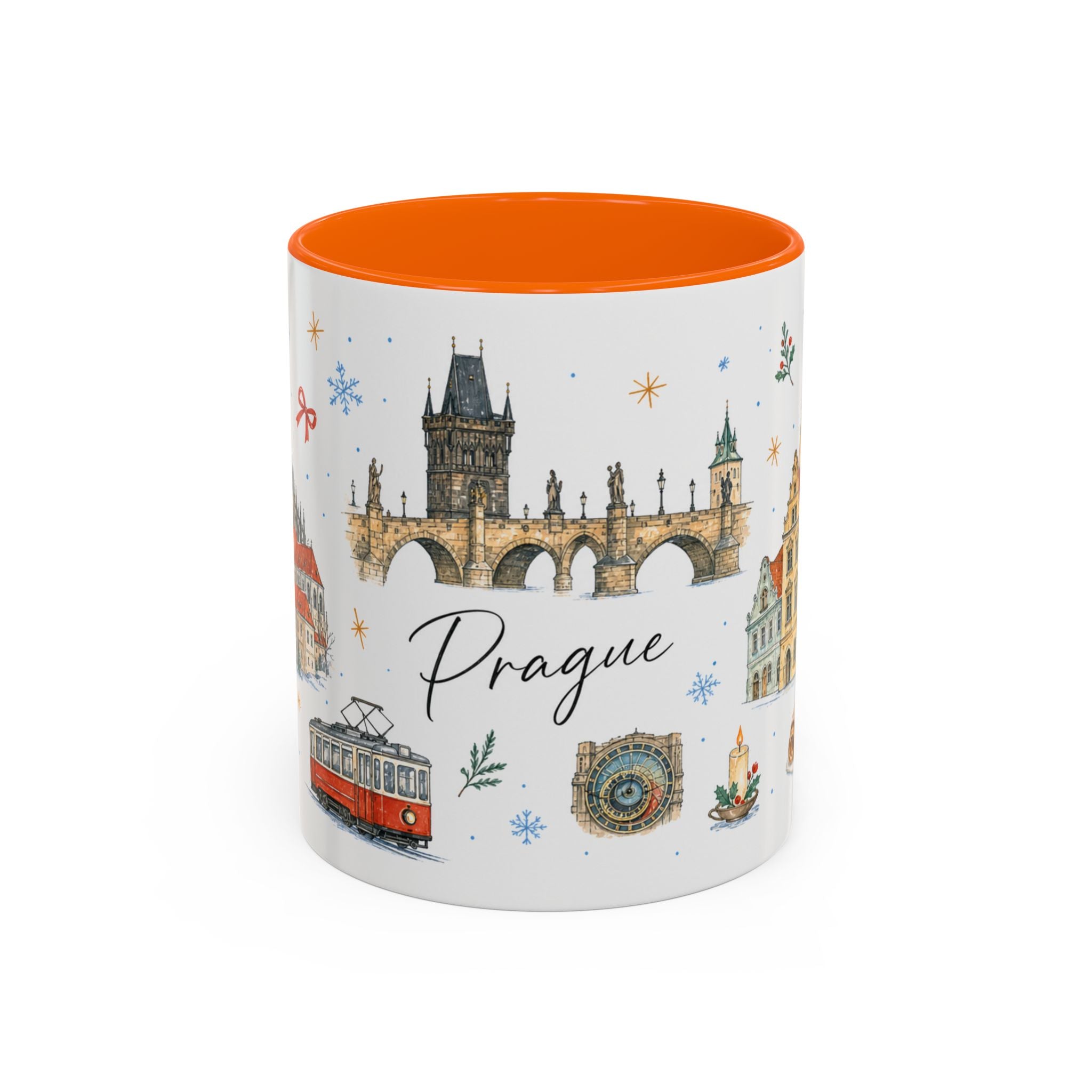 Prague Christmas Mug | Watercolor Travel Souvenir | Holiday Gift | Accent Ceramic Coffee Cup 11oz 15oz