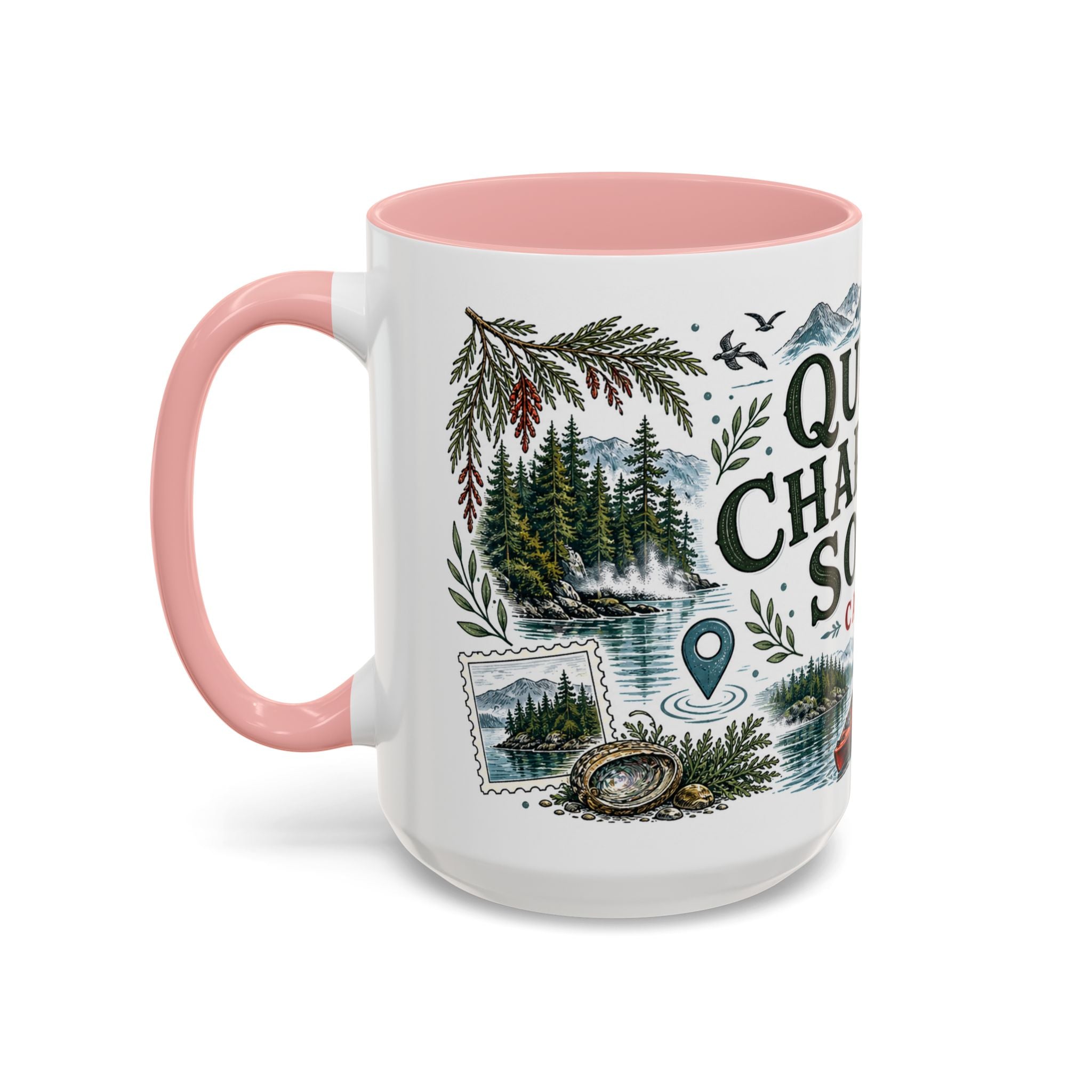 Queen Charlotte Sound Coffee Mug | Travel Destination Souvenir Gift | Accent Color Ceramic 11oz 15oz