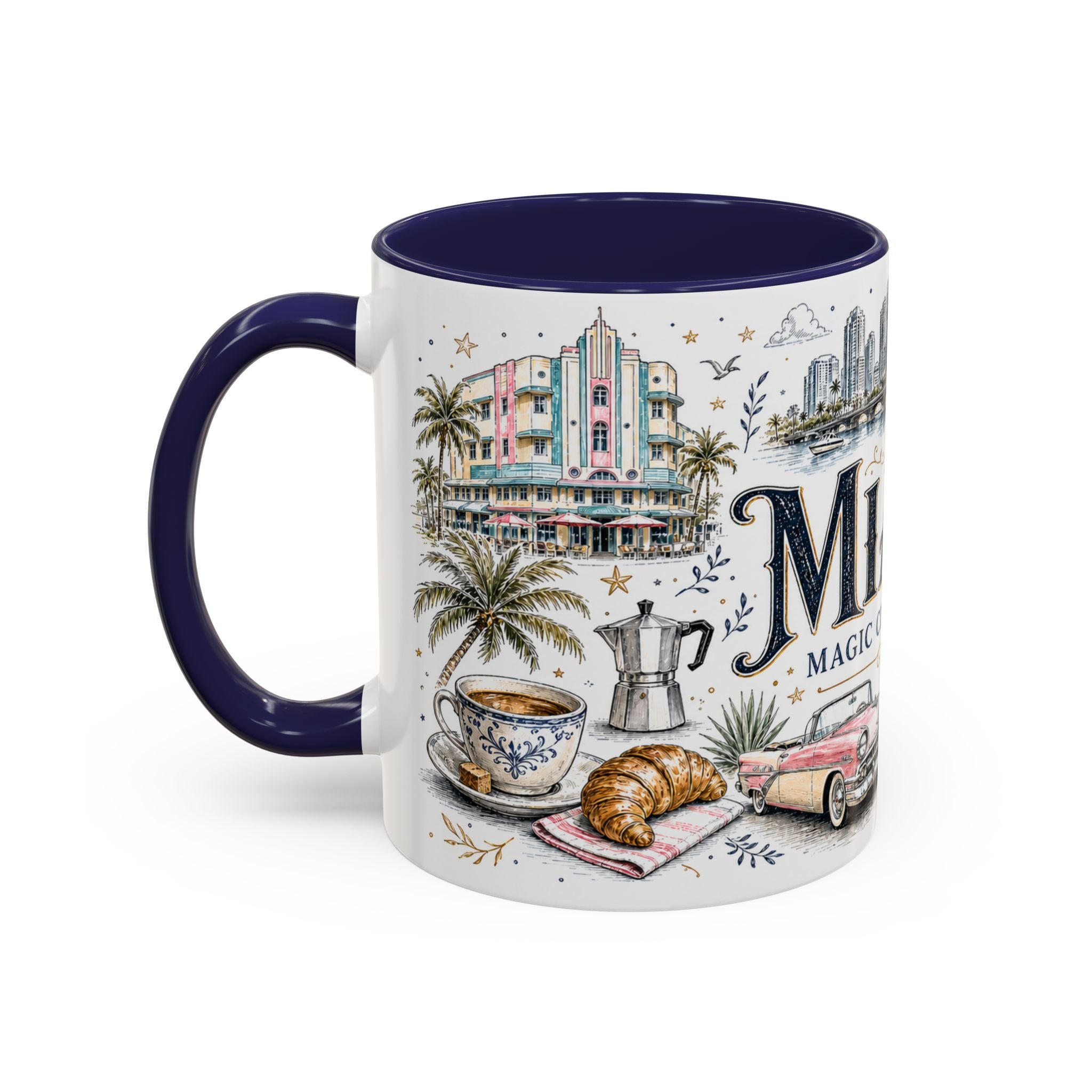 Miami Coffee Mug | United States Travel Souvenir | Vintage Illustrated City Gift | 11 oz 15 oz Accent Mug