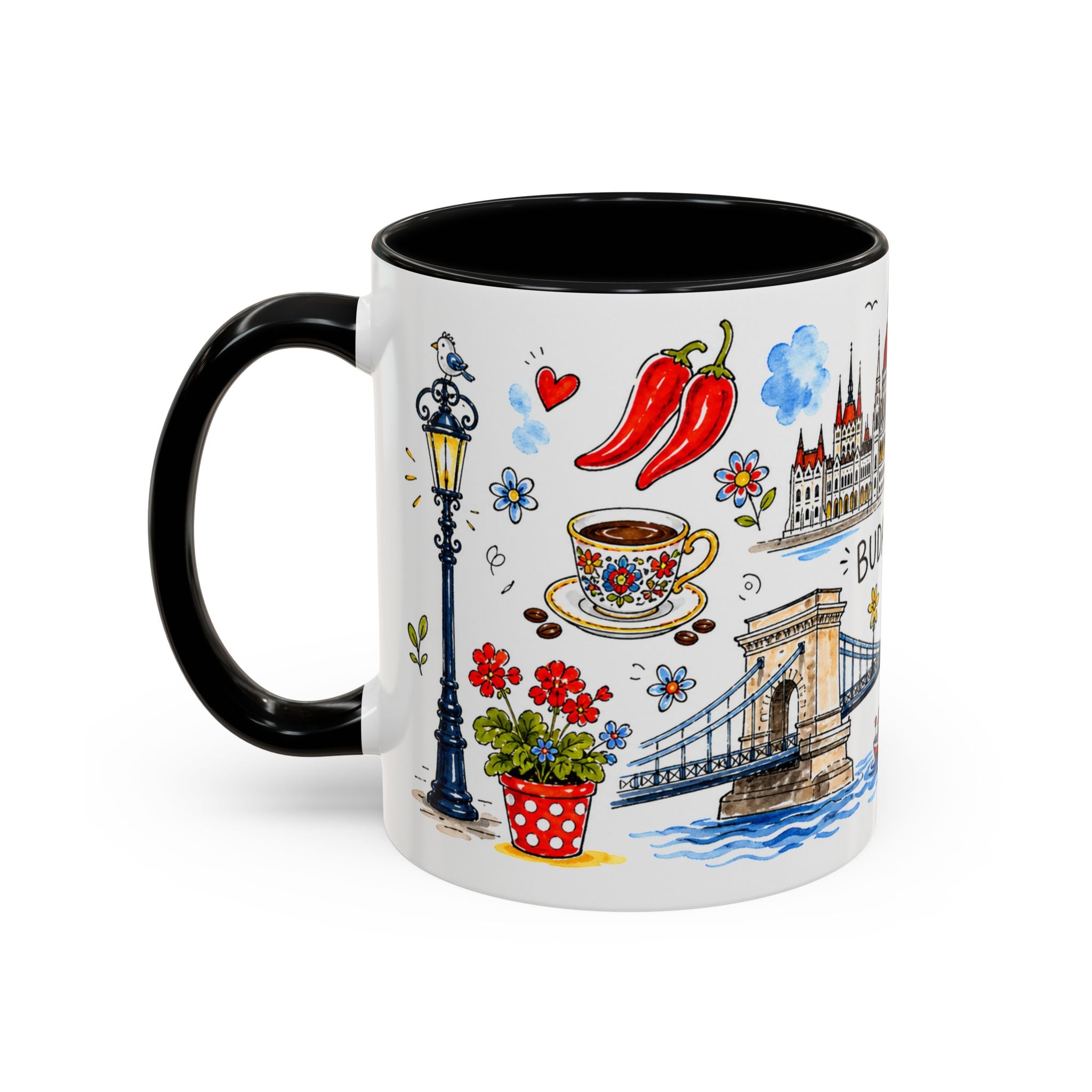 Budapest Travel Mug | European City Souvenir Accent Coffee Mug | 11oz 15oz Ceramic Cup