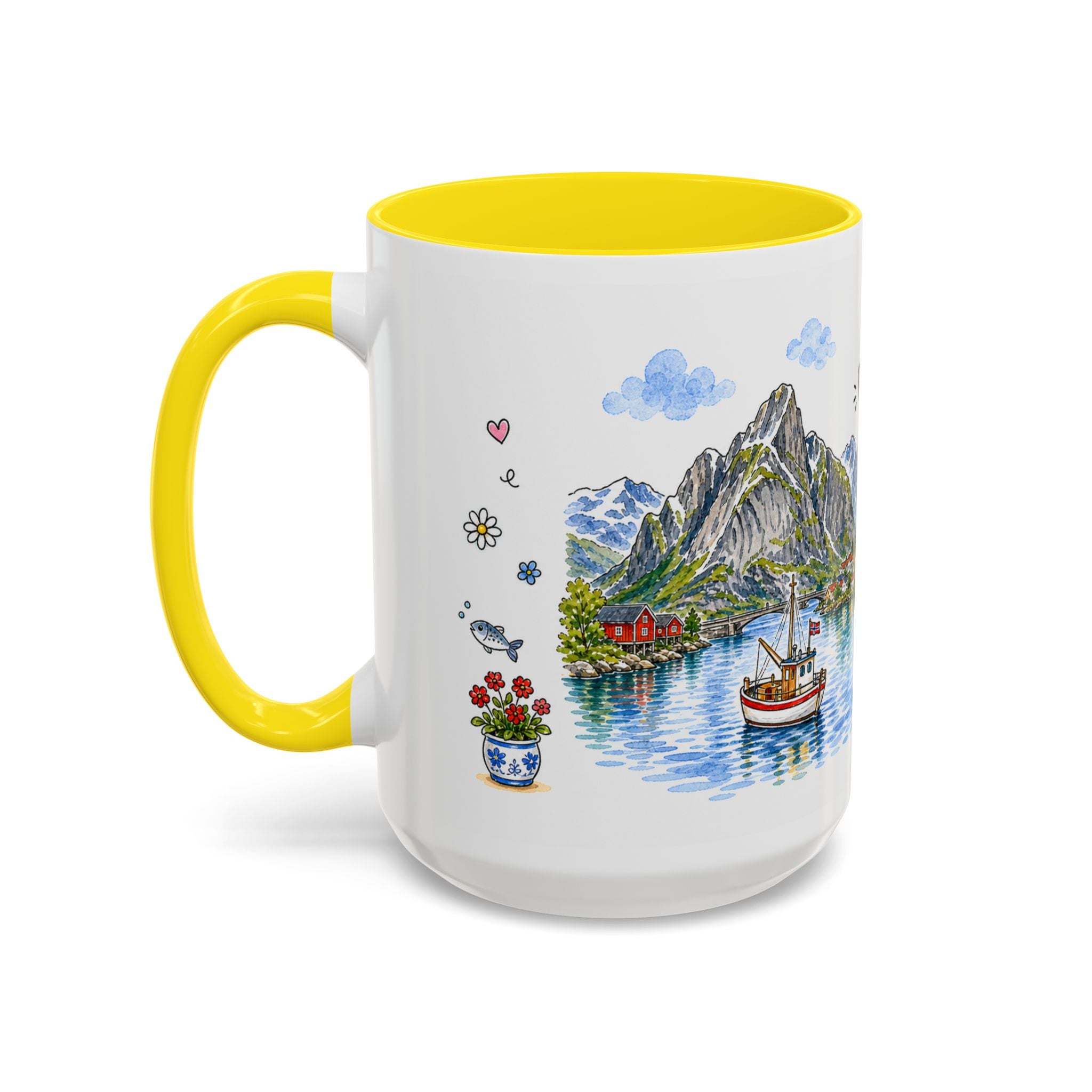 Reine Illustrated Travel Mug | Norway Souvenir Accent Coffee Mug | 11oz 15oz Ceramic Cup