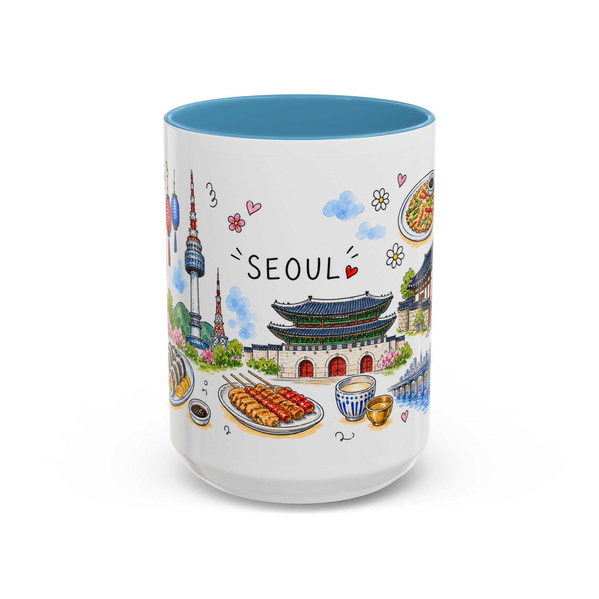 Seoul Illustrated Travel Mug | City Souvenir Accent Coffee Mug | 11oz 15oz Ceramic Cup