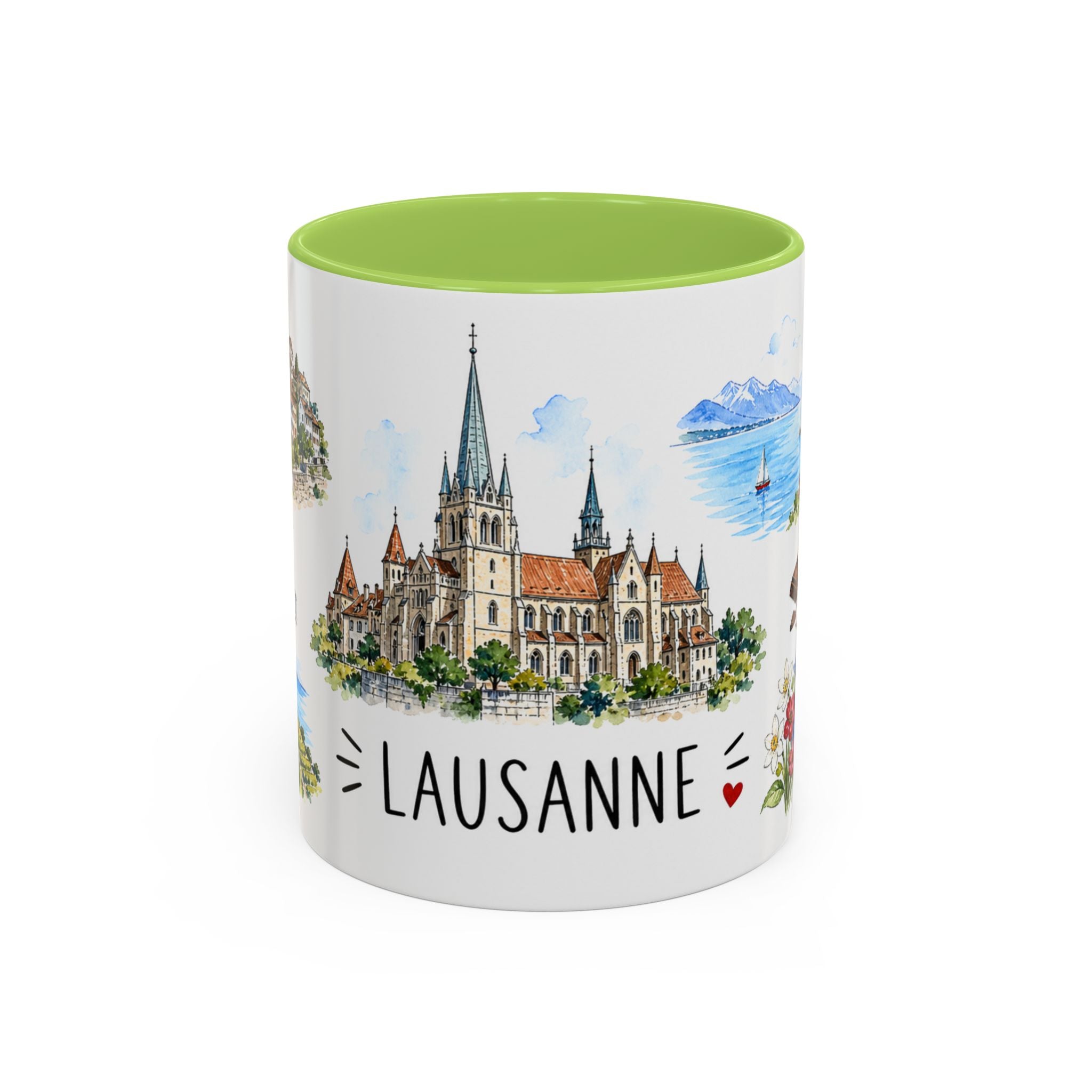 Lausanne Illustrated Travel Mug | City Souvenir Accent Coffee Mug | 11oz 15oz Ceramic Cup