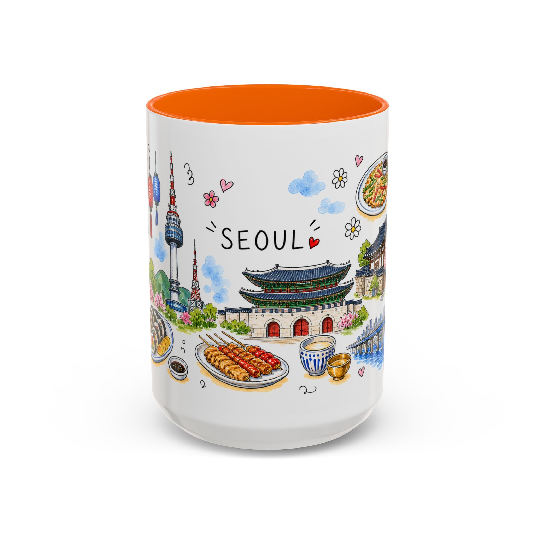 Seoul Illustrated Travel Mug | City Souvenir Accent Coffee Mug | 11oz 15oz Ceramic Cup