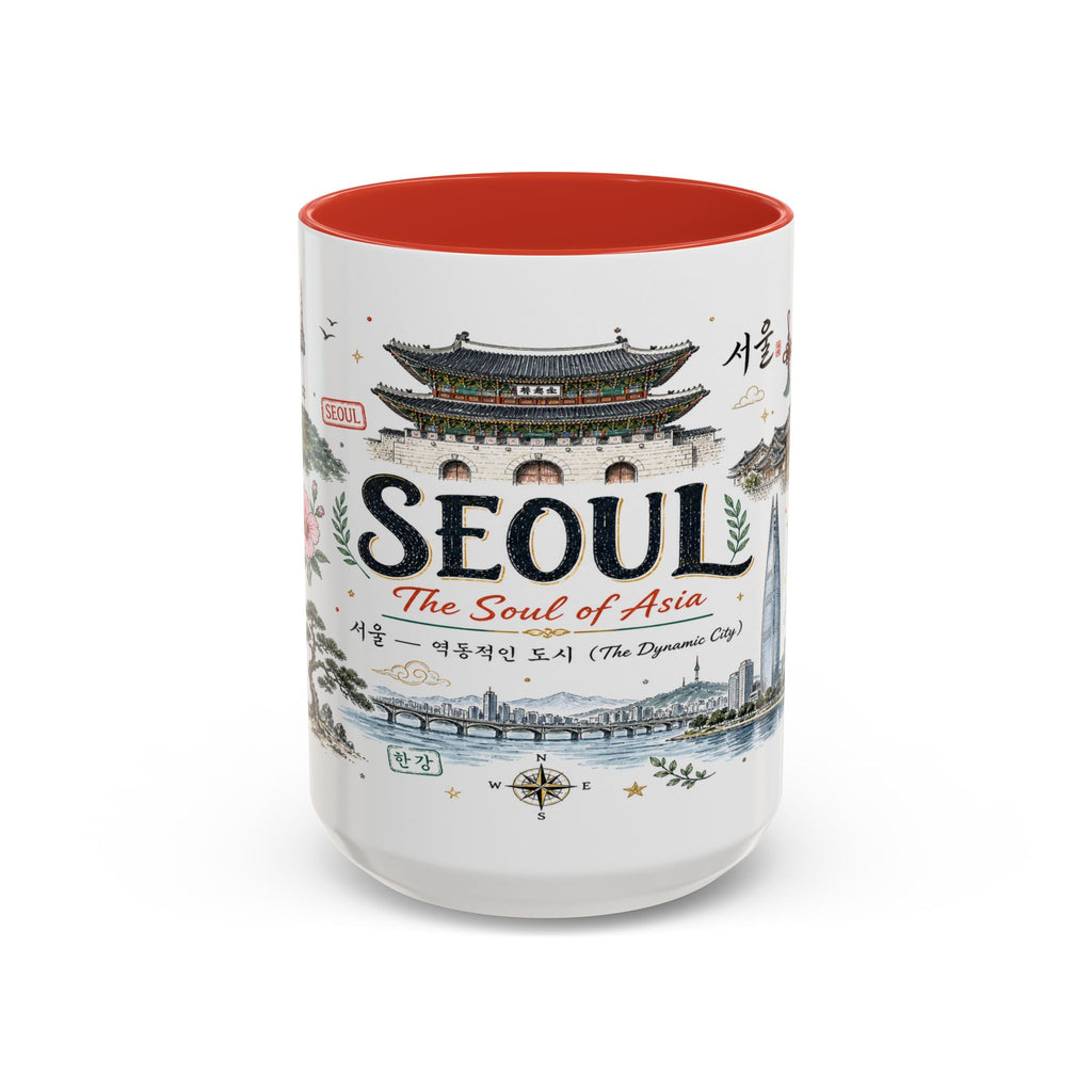 Seoul Coffee Mug | Korea Souvenir Travel Gift | Accent Color Ceramic 11oz 15oz