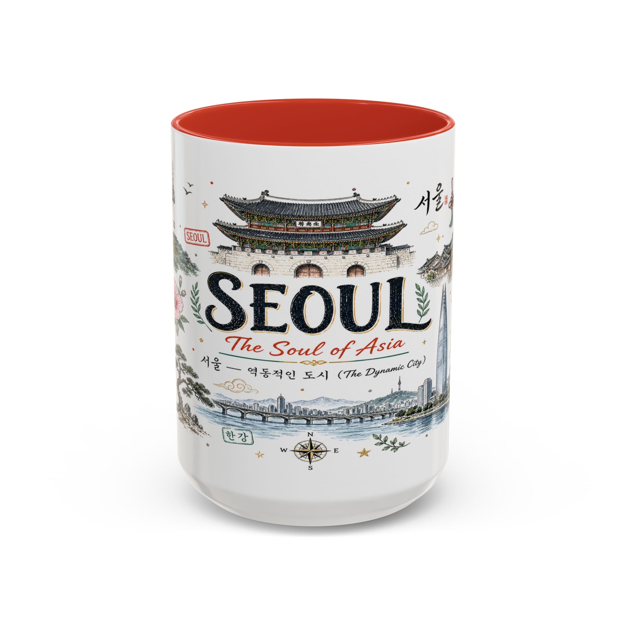 Seoul Coffee Mug | Korea Souvenir Travel Gift | Accent Color Ceramic 11oz 15oz