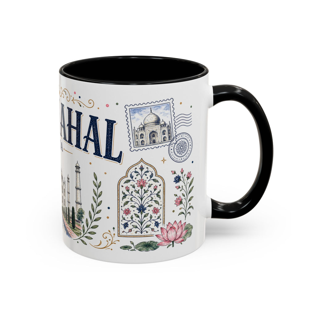 Taj Mahal Coffee Mug | Travel Destination Souvenir Gift | Accent Color Ceramic 11oz 15oz