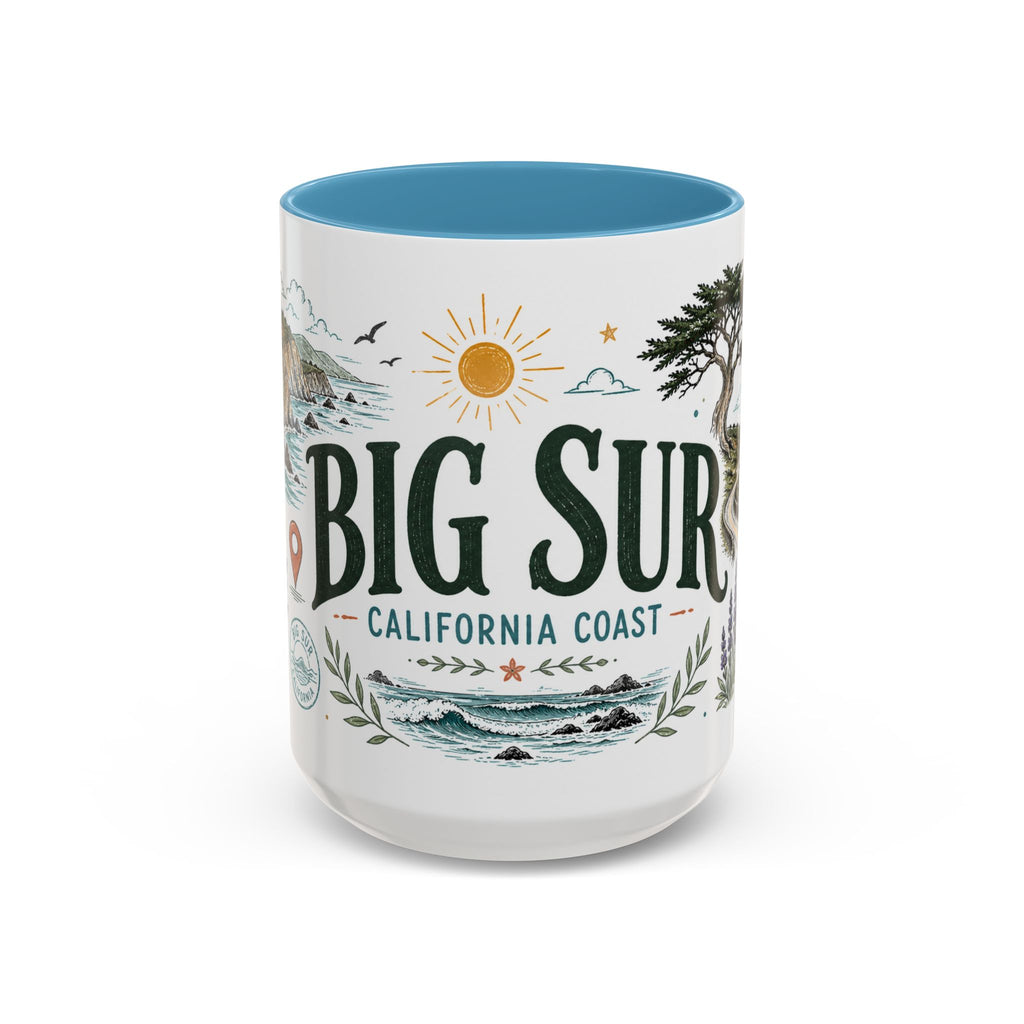 Big Sur Coffee Mug | Travel Destination Souvenir Gift | Accent Color Ceramic 11oz 15oz
