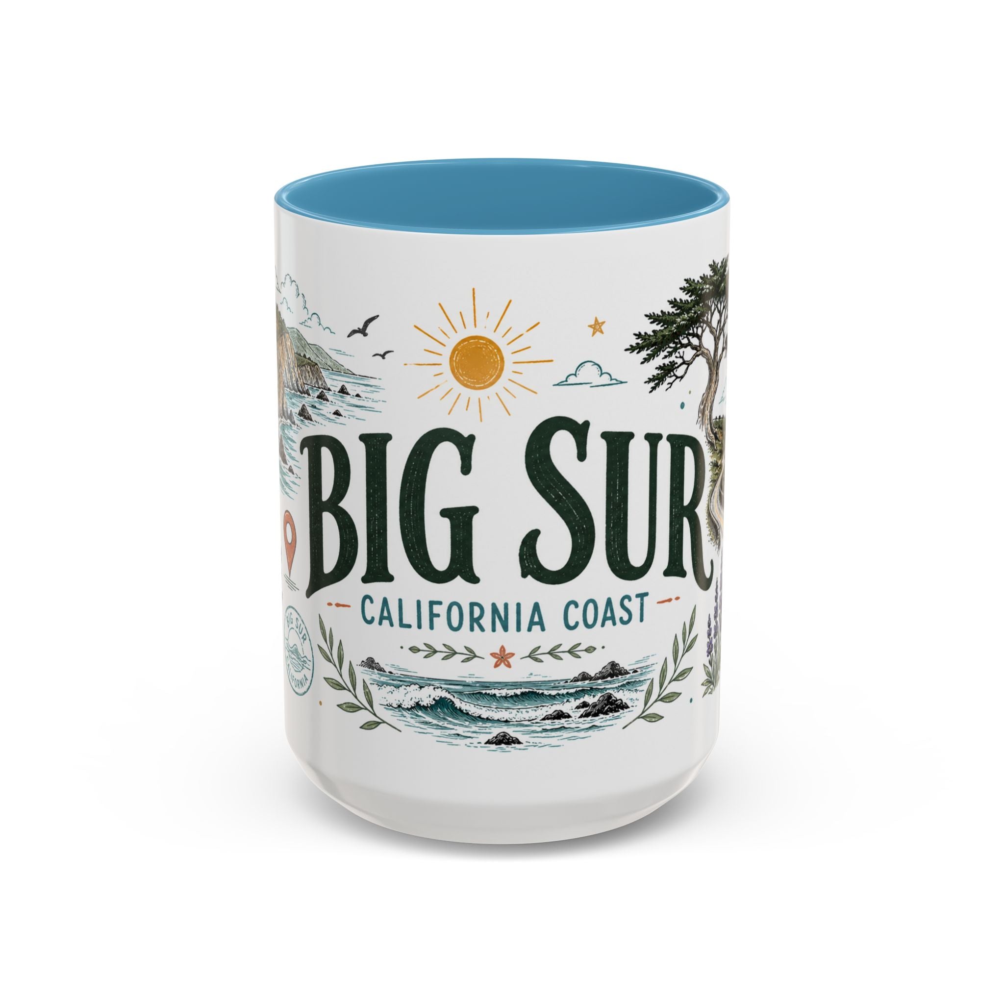 Big Sur Coffee Mug | Travel Destination Souvenir Gift | Accent Color Ceramic 11oz 15oz