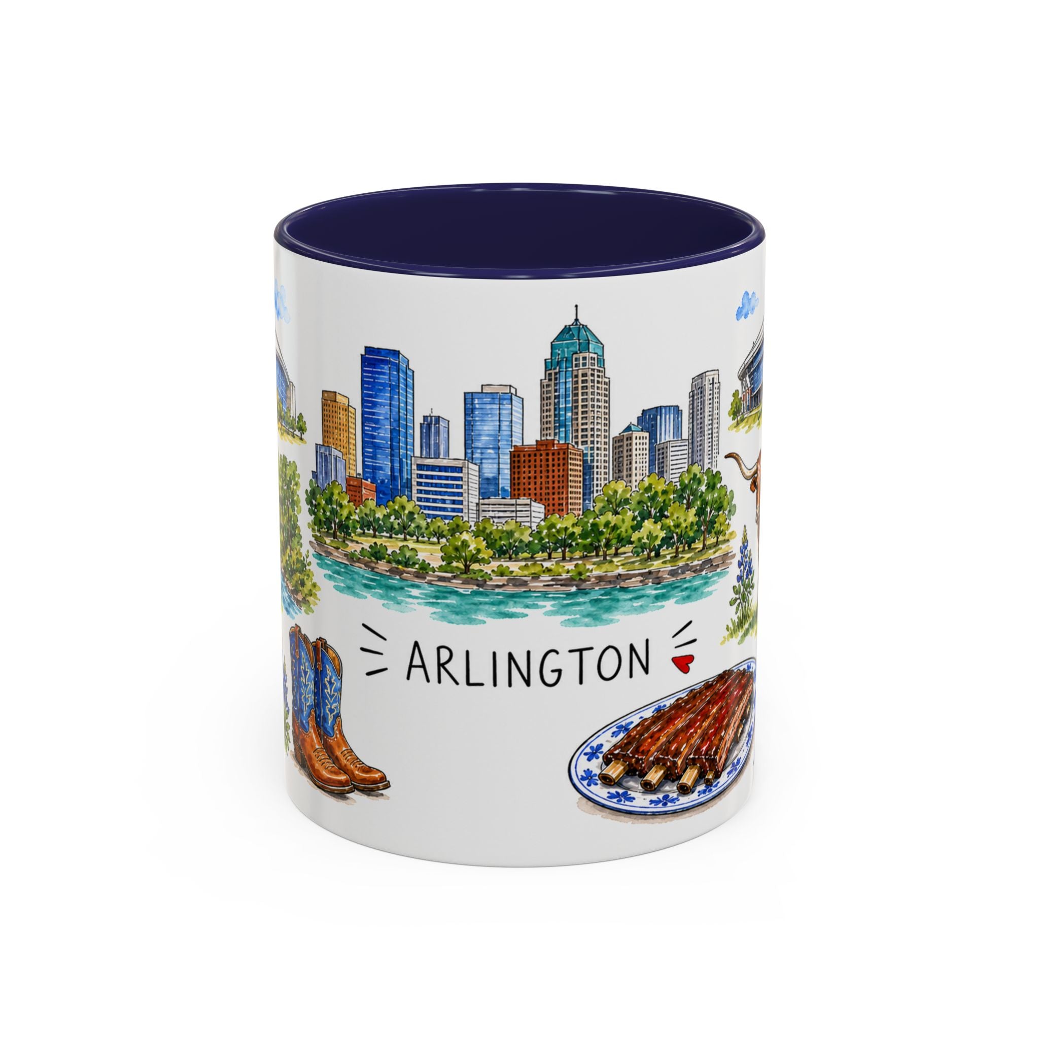 Arlington Illustrated Travel Mug | City Souvenir Accent Coffee Mug | 11oz 15oz Ceramic Cup