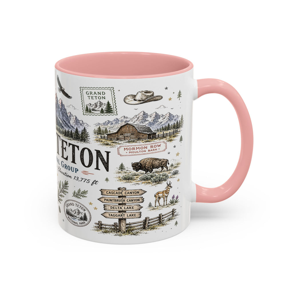 Grand Teton Coffee Mug | National Park Hiking Wyoming Gift | Accent Color Ceramic 11oz 15oz