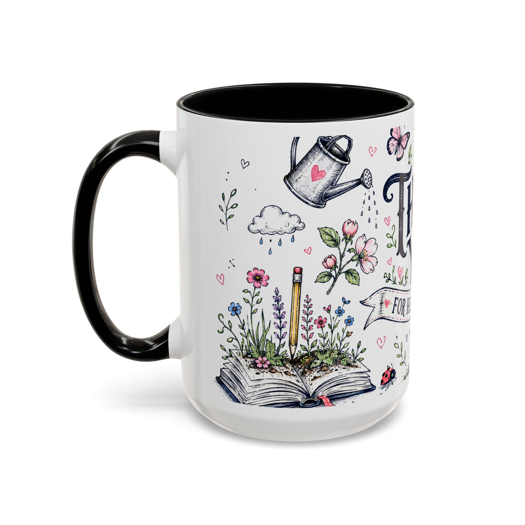 Thank You Teacher Coffee Mug | For Helping Me Grow Appreciation Gift | Accent Color Ceramic 11oz 15oz