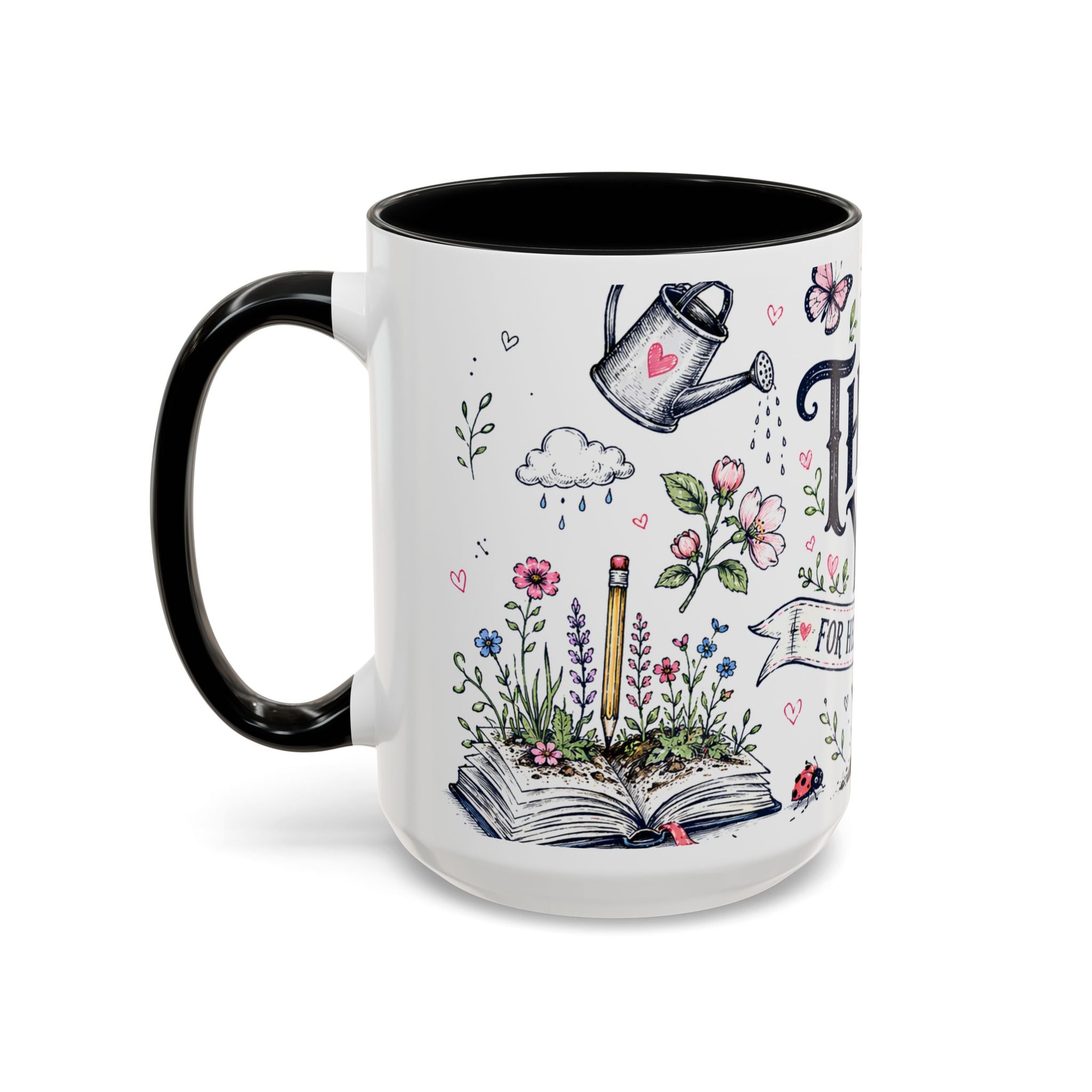 Thank You Teacher Coffee Mug | For Helping Me Grow Appreciation Gift | Accent Color Ceramic 11oz 15oz