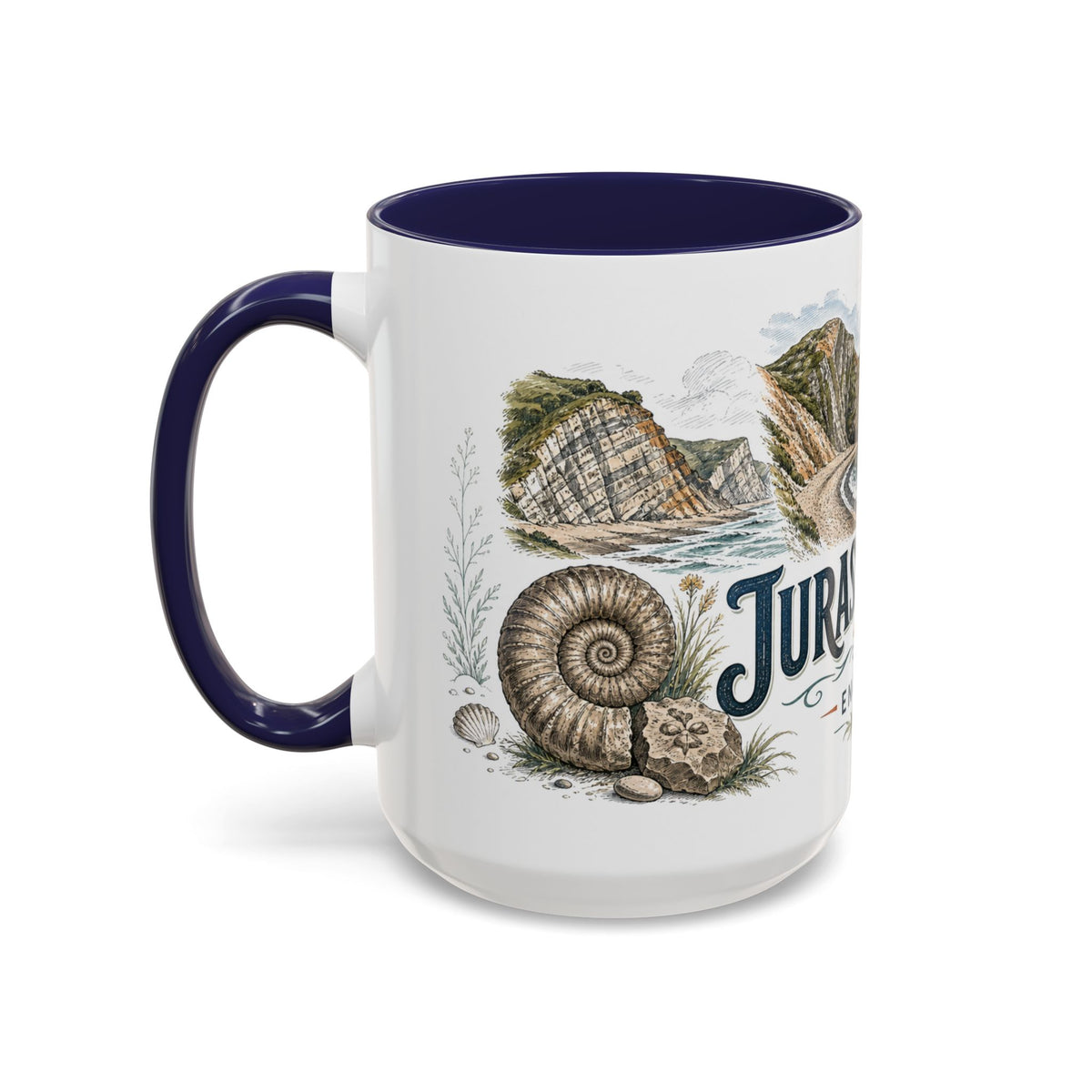 Jurassic Coast Mug, England Travel Souvenir, Bucket List Gift, Accent Ceramic Coffee Mug 11oz 15oz