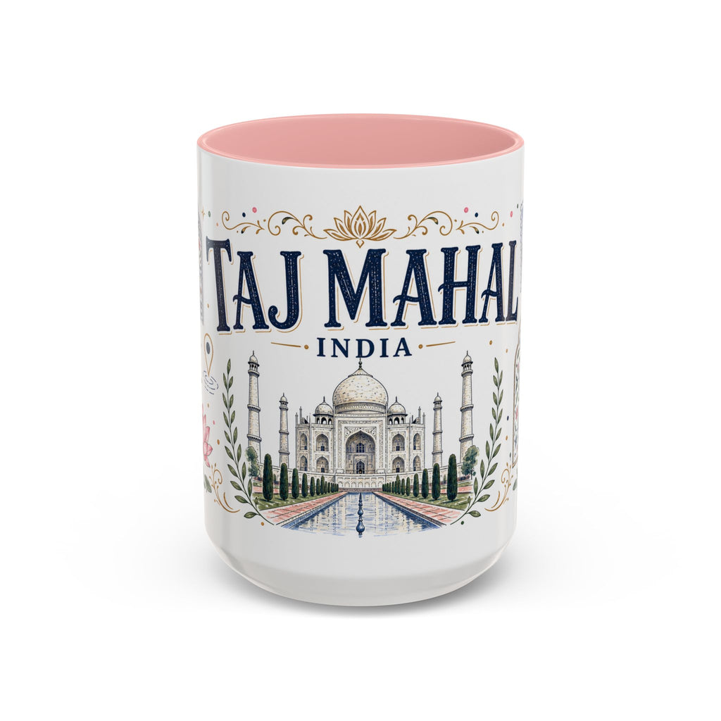 Taj Mahal Coffee Mug | Travel Destination Souvenir Gift | Accent Color Ceramic 11oz 15oz