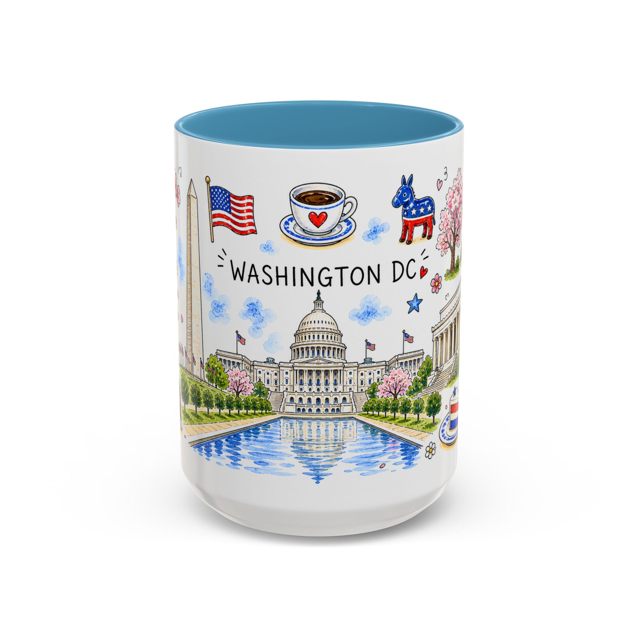 Washington DC Illustrated Travel Mug | City Souvenir Accent Coffee Mug | 11oz 15oz Ceramic Cup