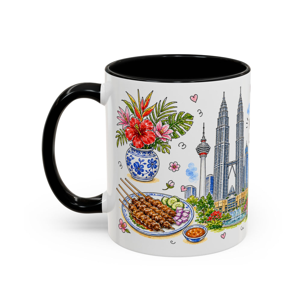 Kuala Lumpur Illustrated Travel Mug | City Souvenir Accent Coffee Mug | 11oz 15oz Ceramic Cup