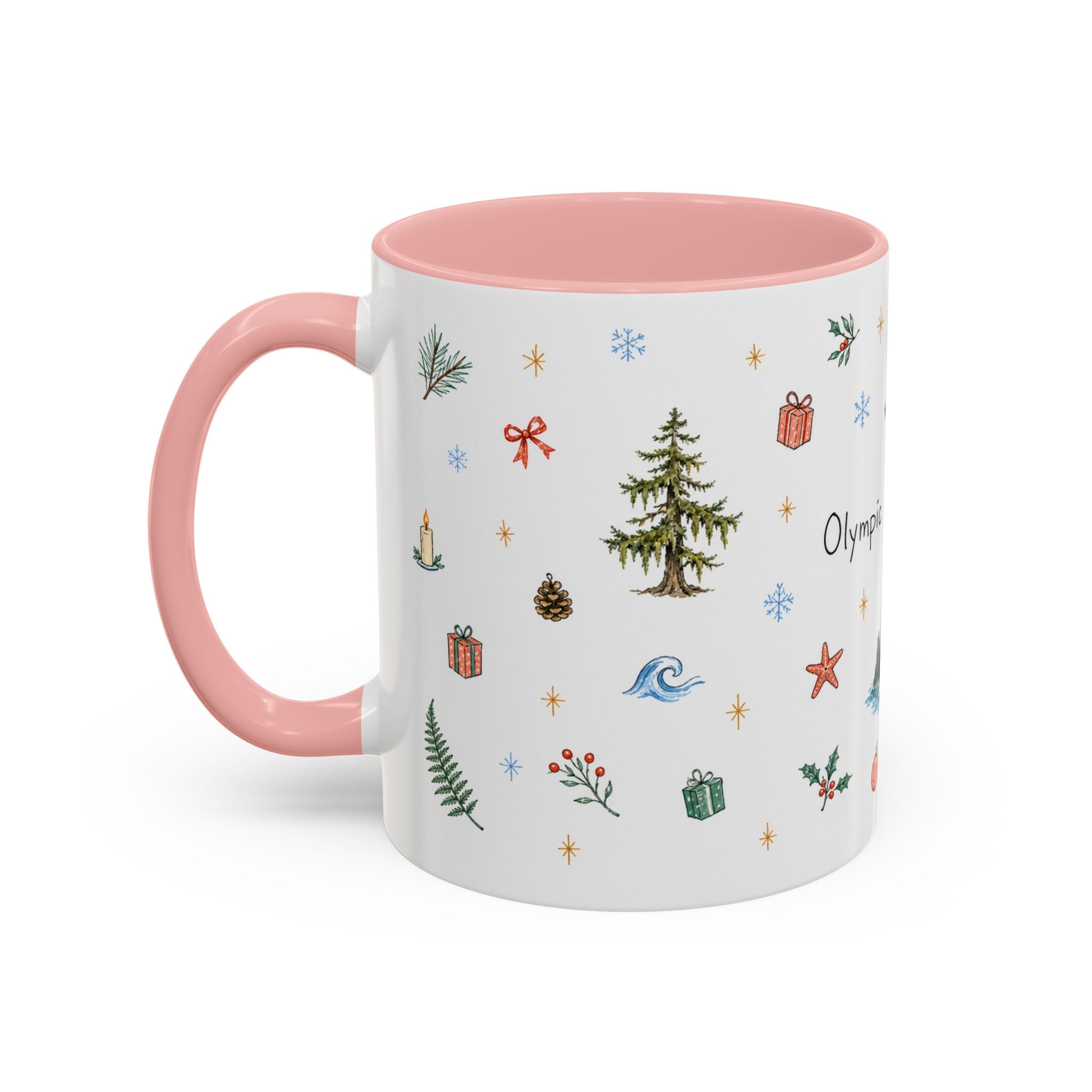 Olympic National Park Christmas Mug | Watercolor Travel Souvenir | Holiday Gift | Accent Ceramic Coffee Cup 11oz 15oz