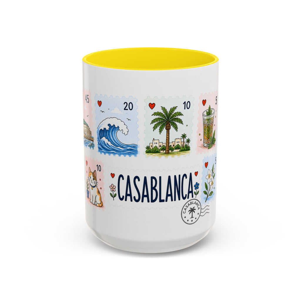 Casablanca Coffee Mug | Postage Stamp Collage Mug | Travel Souvenir Accent Cup 11oz 15oz